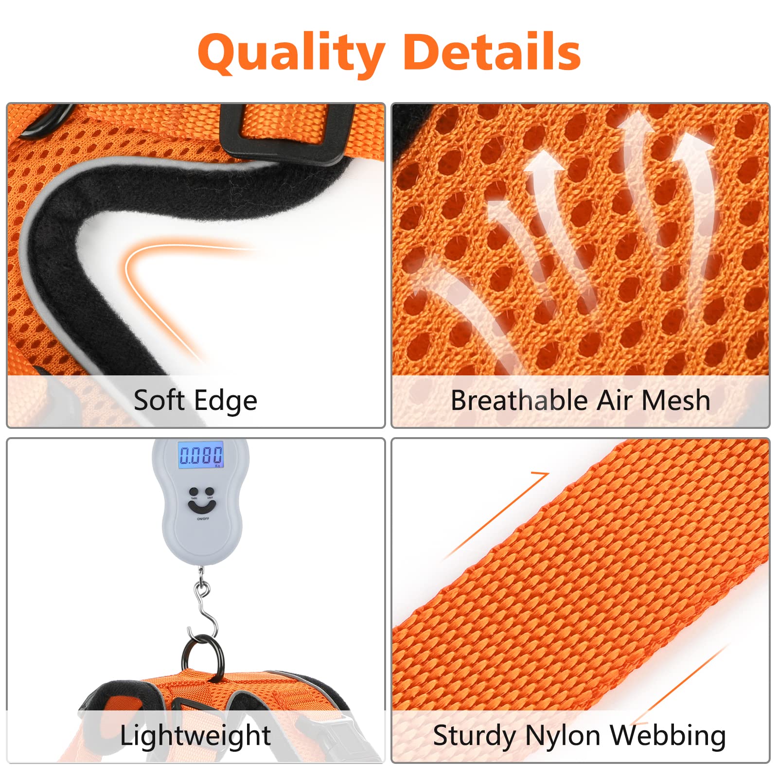 Dooradar Cat Harness And Leash Set, Escape Proof Safe Adjustable Kitten Vest Harnesses For Walking, Easy Control Soft Breathable Mesh Jacket With Reflective Strips For Cats, Orange, Xs
