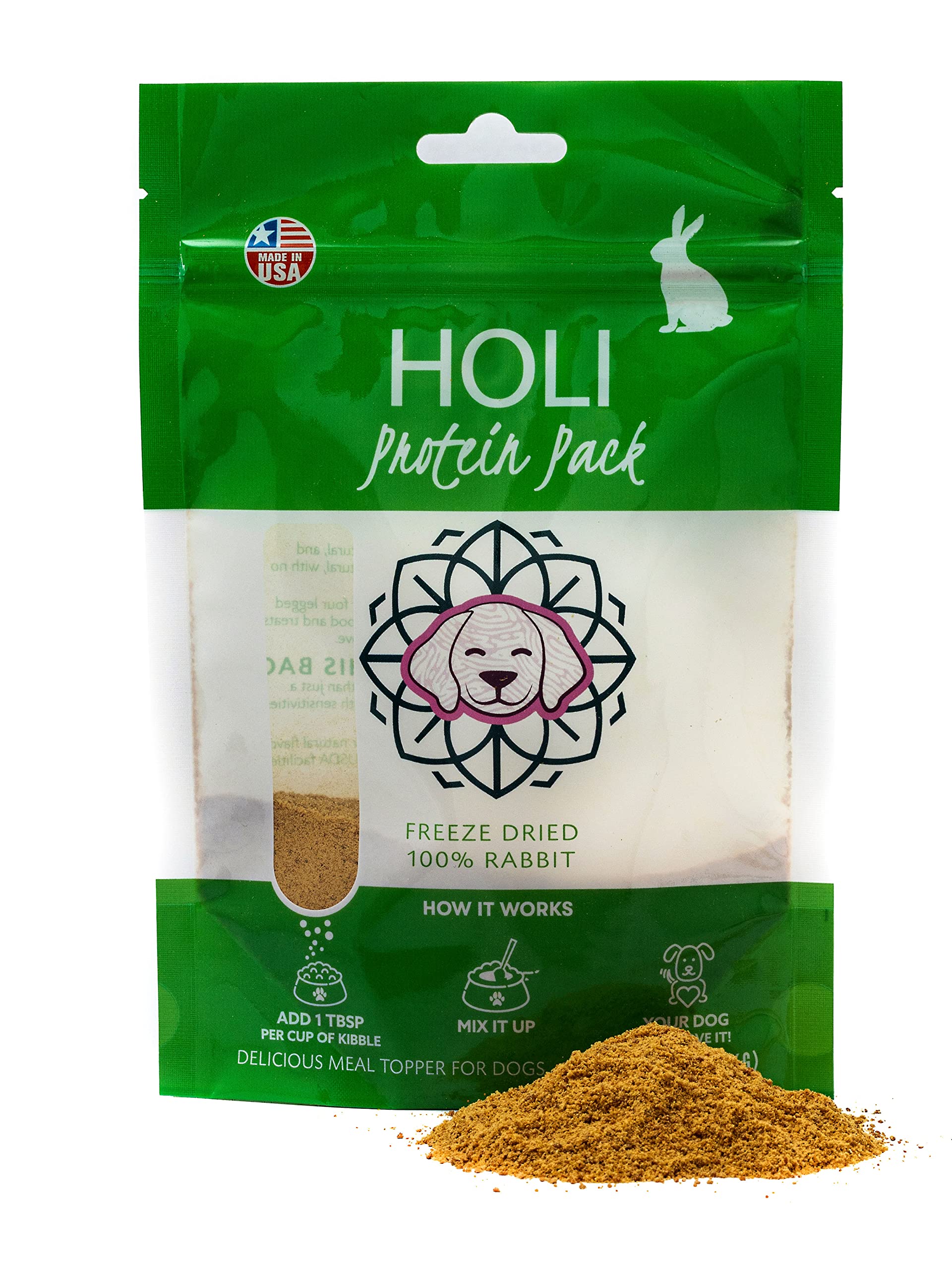 HOLI Rabbit Single Ingredient Dog Food Protein Topper - Made in USA - Human-Grade Freeze Dried Dog Food Mix in Topping - Grain F
