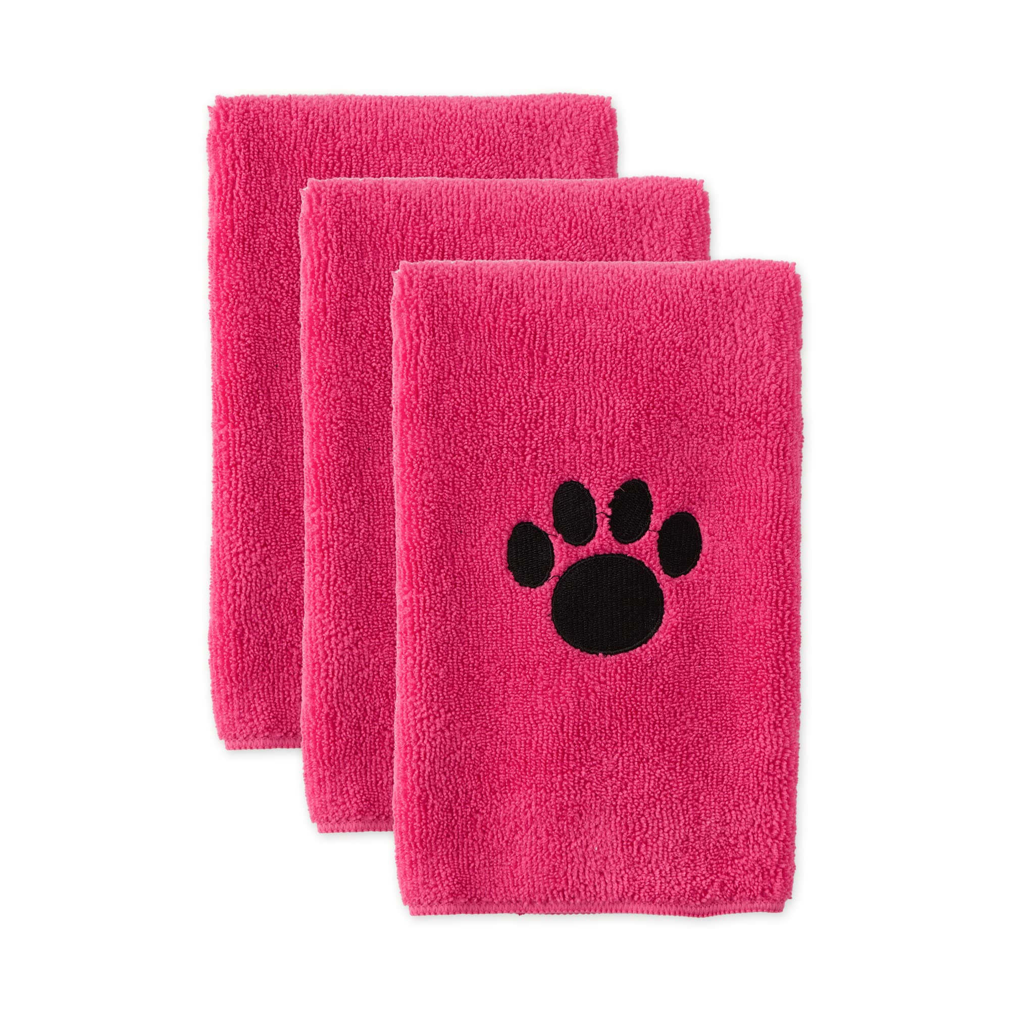 Bone Dry Pet Grooming Towel Collection Embroidered Absorbent Microfiber Drying Set, 15X30, Raspberry Sorbet, 3 Count
