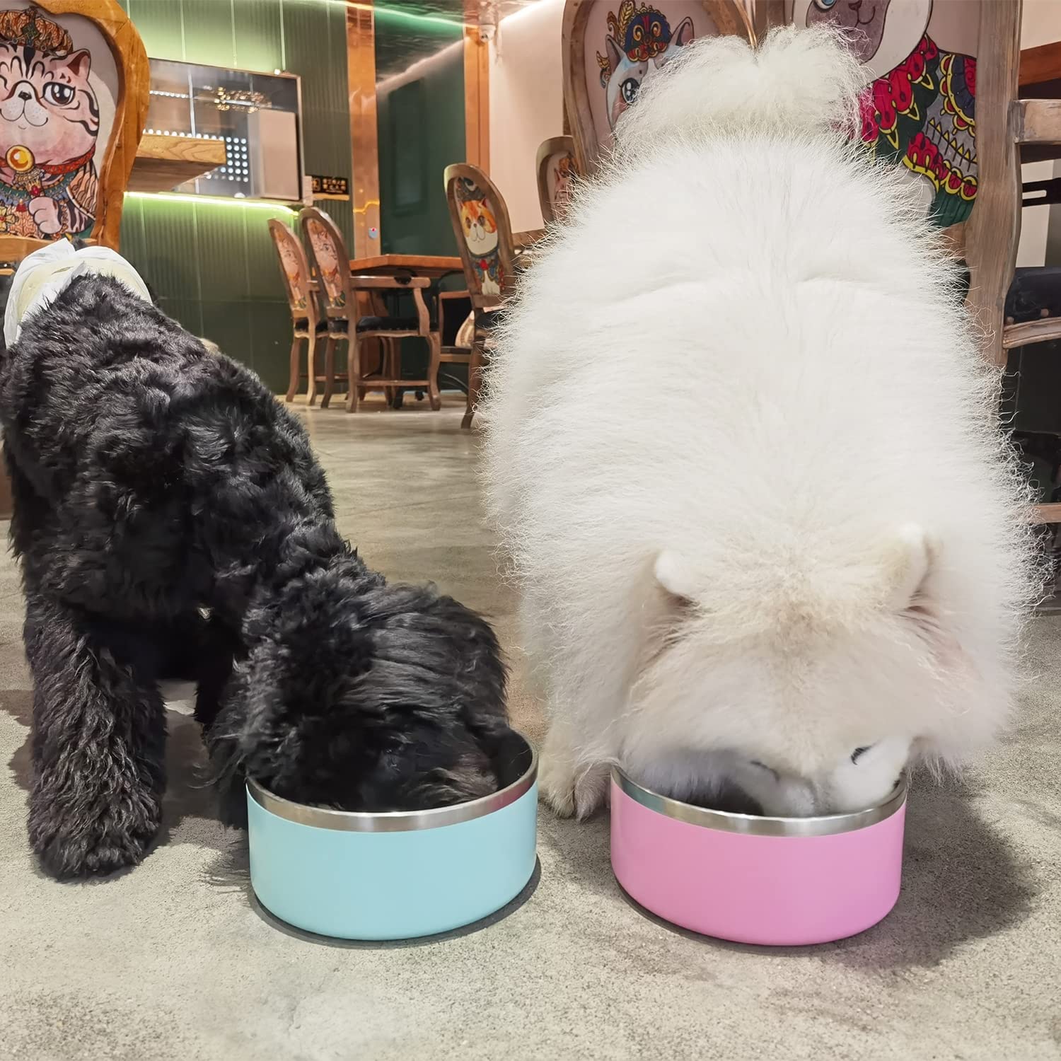 LIHONG Stainless Steel Dog Bowls for Large Dogs,Dog Food Water Bowls with Non Slip Rubber Bottom,Pet Feeding Bowl,Double Wall In