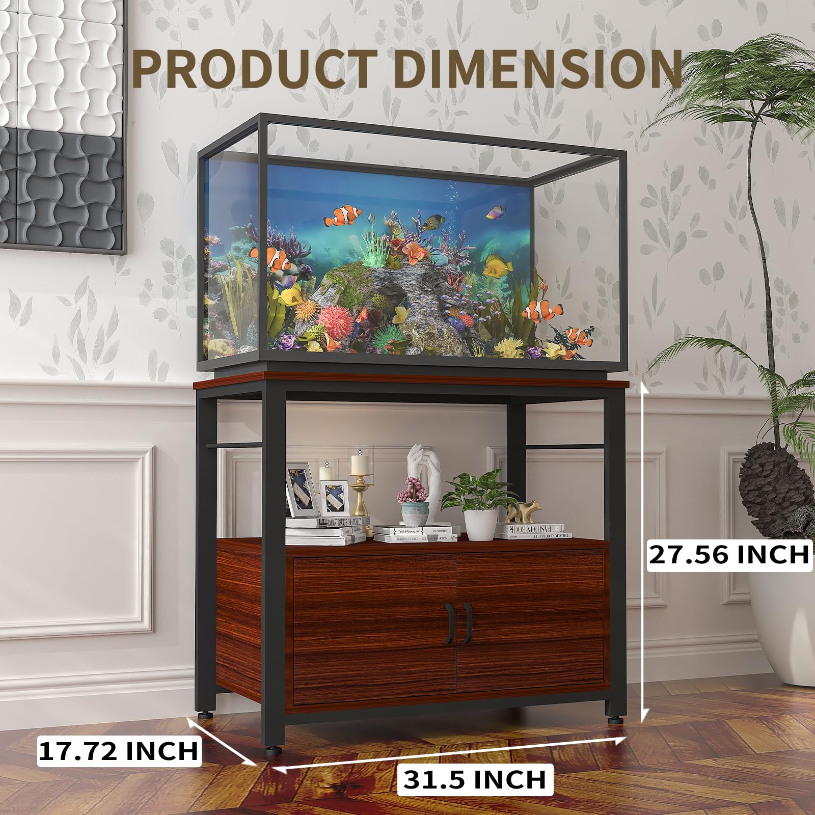 Avolander Fish Tank Stand Metal Aquarium Stand with Cabinet Accessories Storage 40-50 Gallon, Double Layer Metal with Storage We
