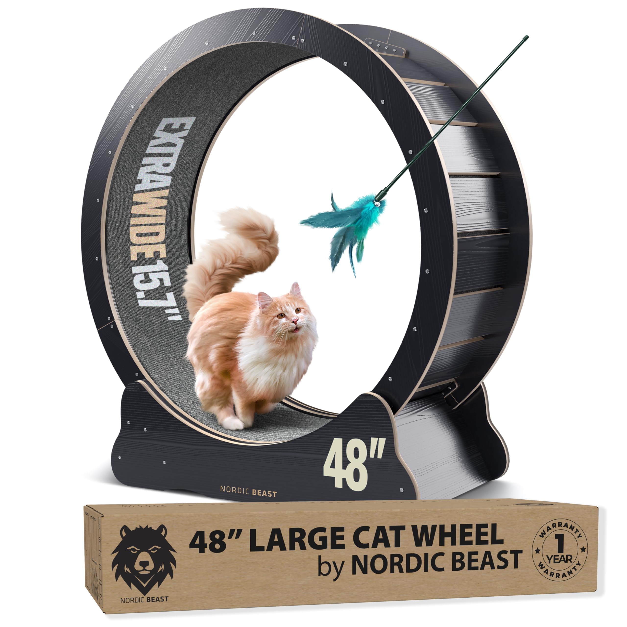 Nordic Beast 48'' Xl Cat Wheel - Cat Wheels For Indoor Cats Which Doesn'T Negatively Affect Your Cat'S Spine - 15.7'' Extra Wide