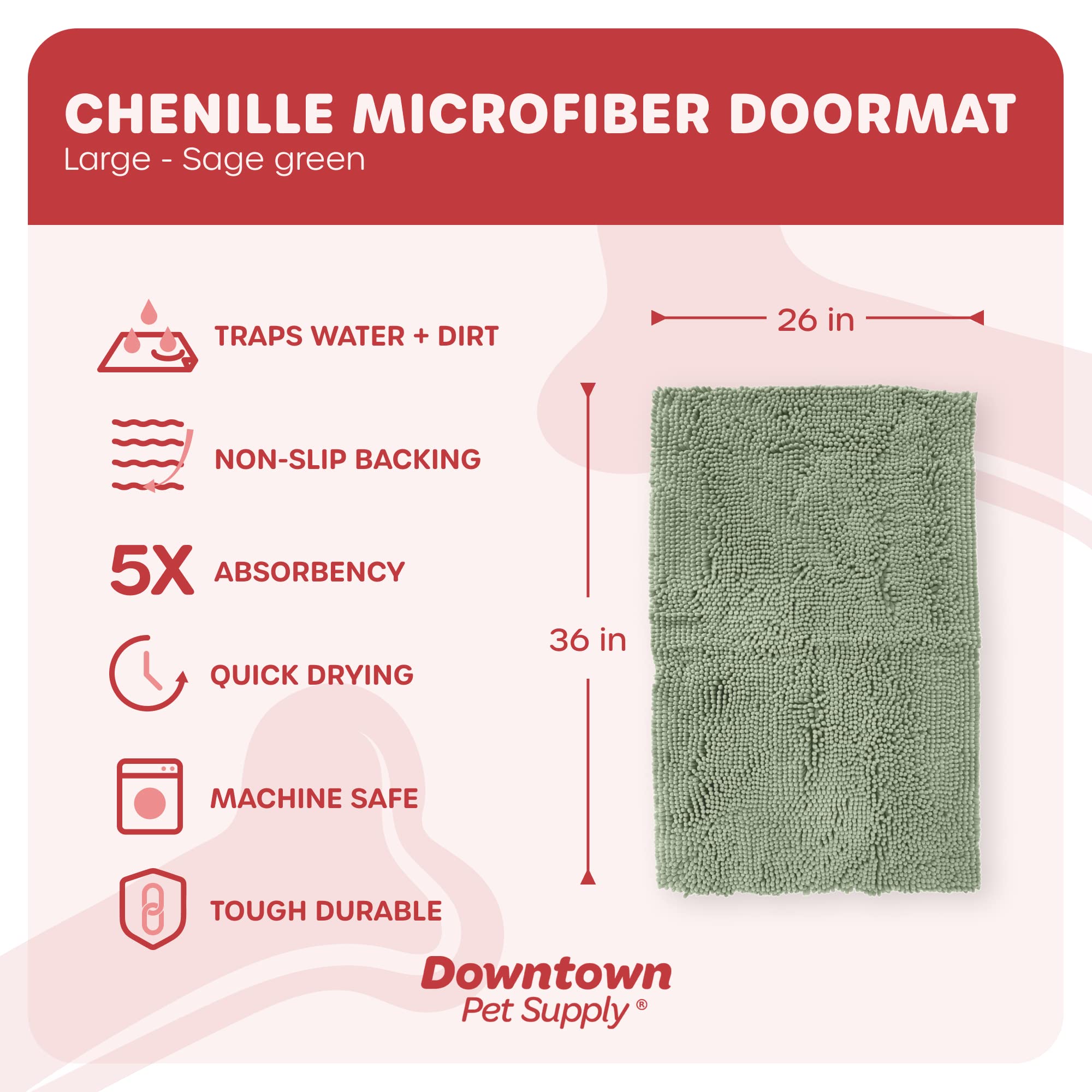 My Doggy Place - Microfiber Door Mat - Soft And Plush Pet Mat For Every Room Of The House - Dirt And Water Absorbent Mat - Washer & Dryer Safe Non-Slip Mat - Sage Green - L - 36 X 26 In
