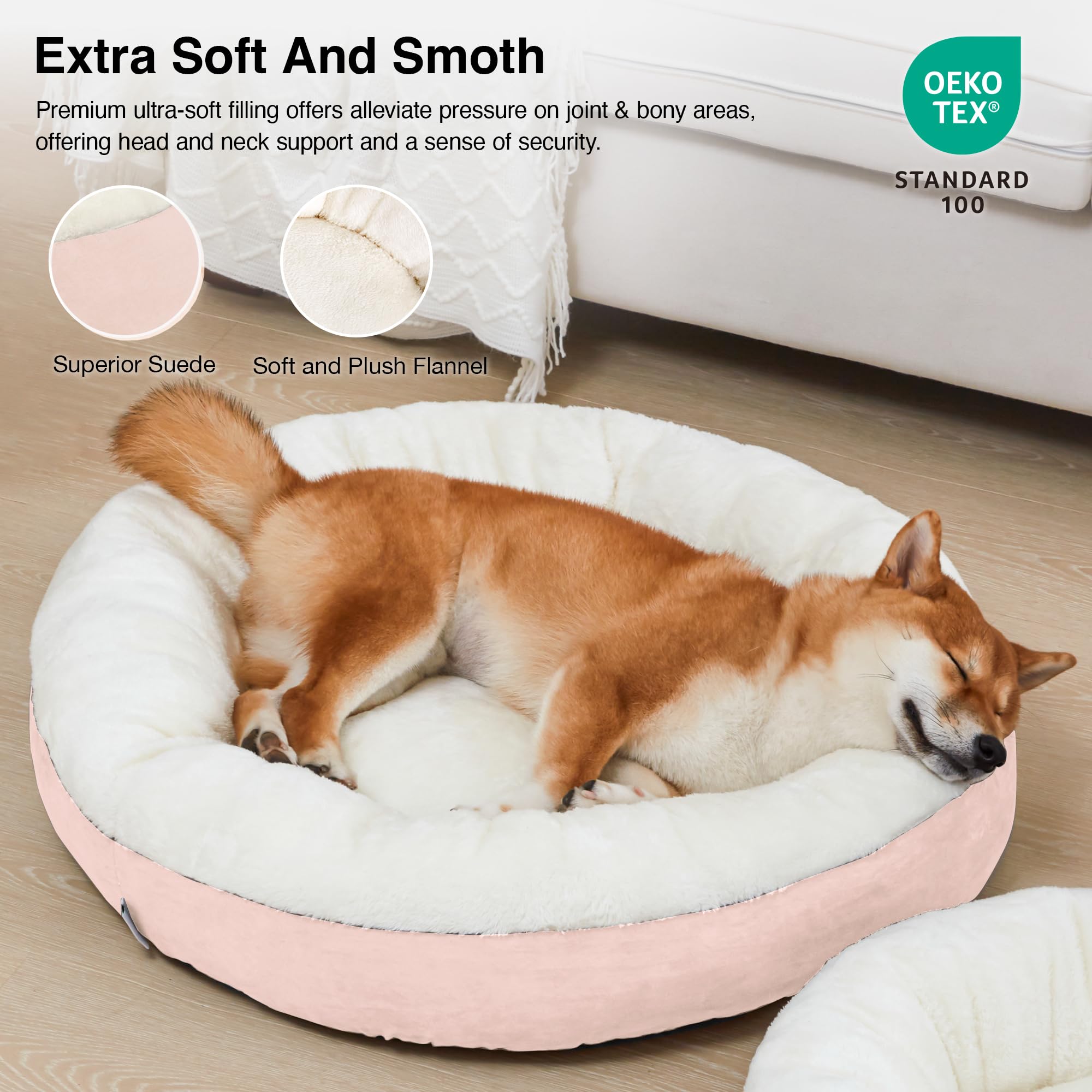 Love'S Cabin Round Donut Cat And Dog Cushion Bed, 30In Pet Bed For Medium Or Large Dogs, Anti-Slip & Water-Resistant Bottom, Soft Durable Fabric Pet Beds, Washable Calming Cat & Dog Bed Pink