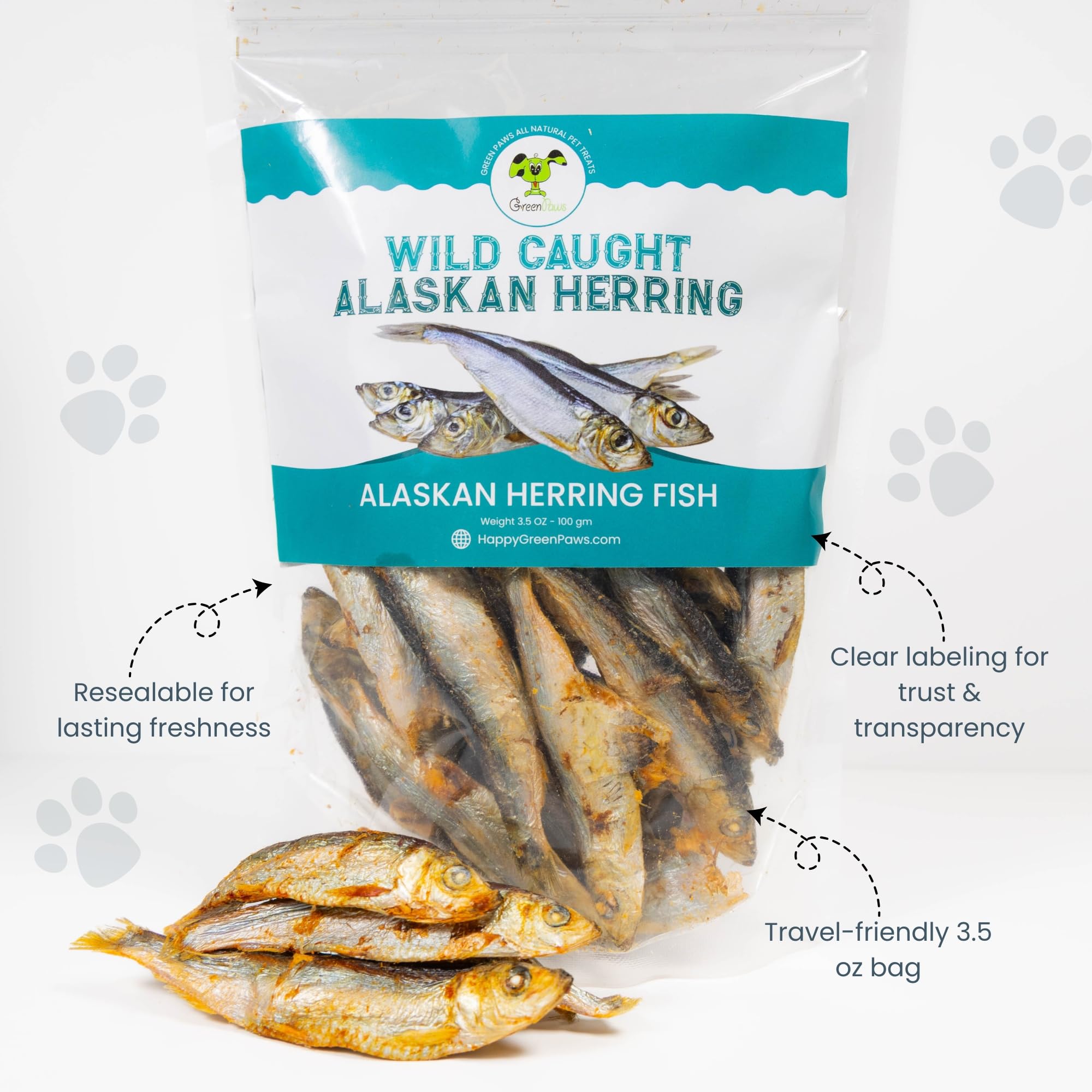 green paws Gluten Free Herring Dog Treats – High Protein, Wild-Caught Fish – 3.5 oz for Dogs & Cats