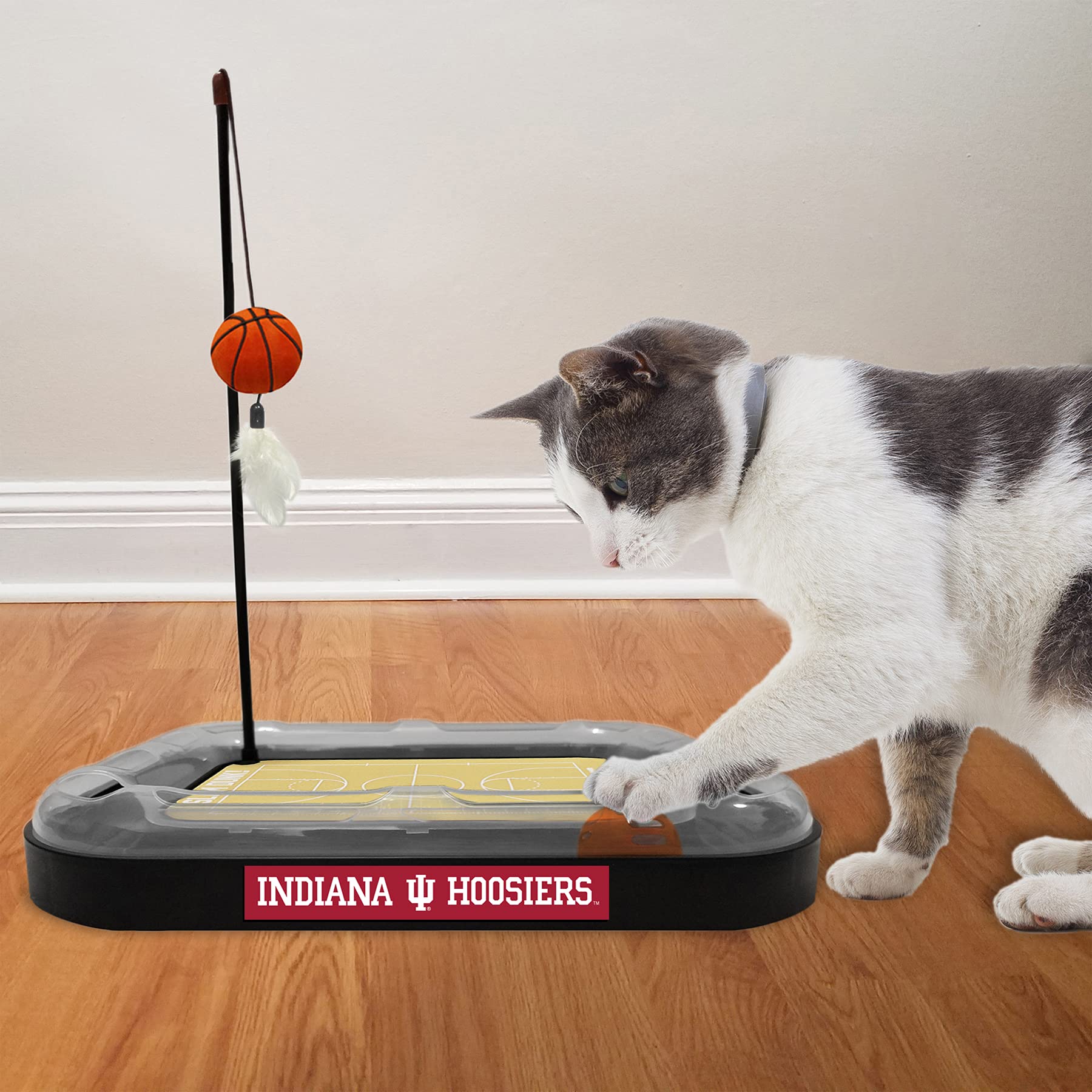 Cat Scratch Toy Ncaa Indiana Hoosiers Reversible Basketball Court Felt/Cardboard Cat Scratcher Toy. Interactive Cat Ball Bell In