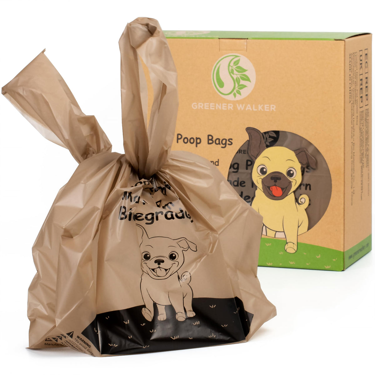 Greener Walker Tie Handles Poo Bags For Dog Waste, 600 Doggy Waste Bags Extra Thick Strong 100% Leak-Proof (Brown)