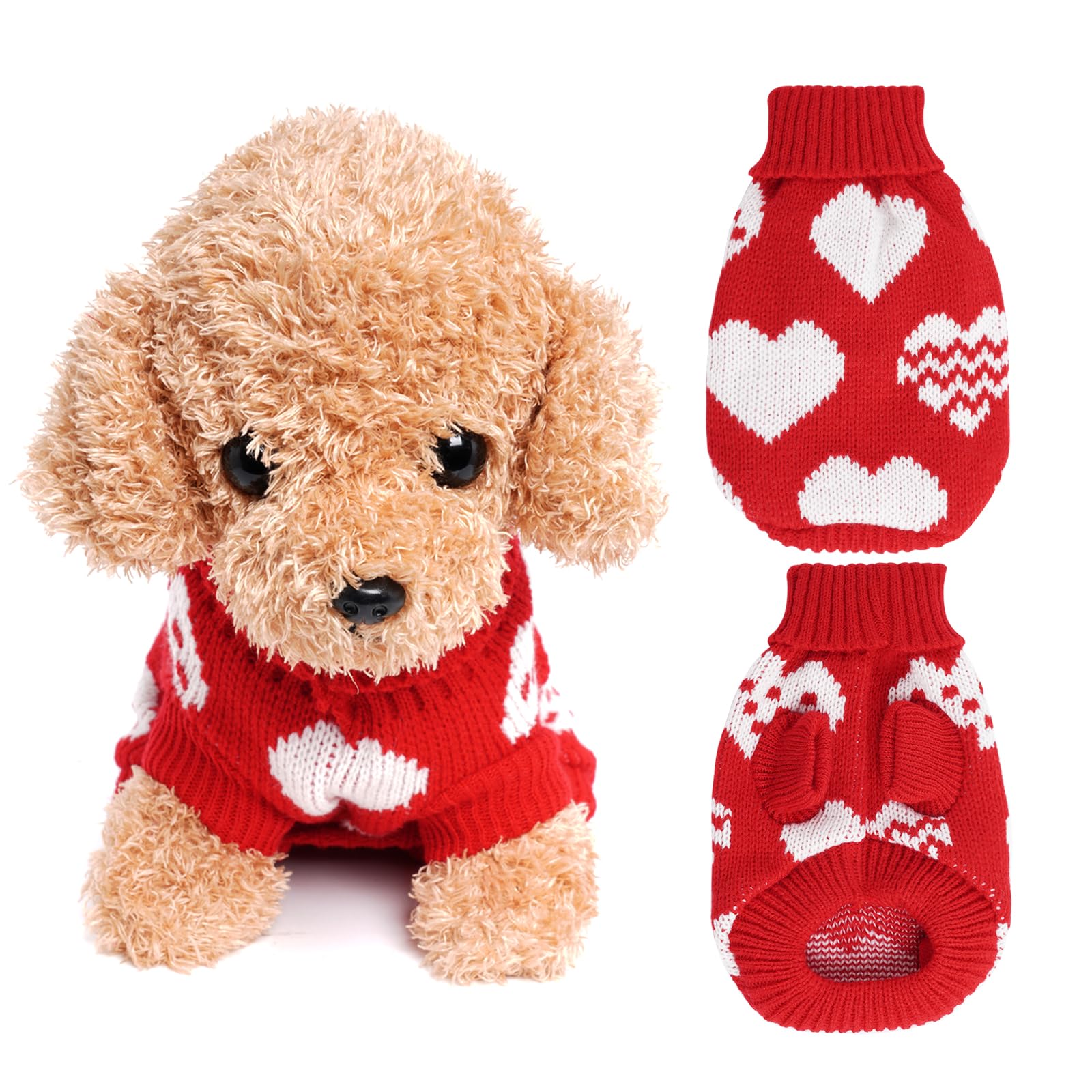 Tongcloud Dog Knitted Sweater Heart Puppy Sweater Christmas Valentine'S Day Dog Sweaters Holiday Clothes Or Dog Cat Pet Costume