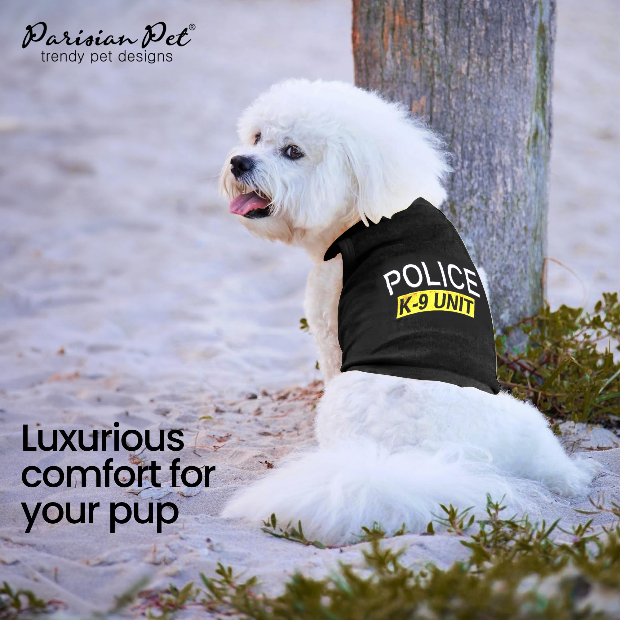 Parisian Pet Unisex Halloween Dog T-Shirt With Embroidered 'Police K-9 Unit' Dog Clothes - 100% Cotton, Dog Costume - Breathable