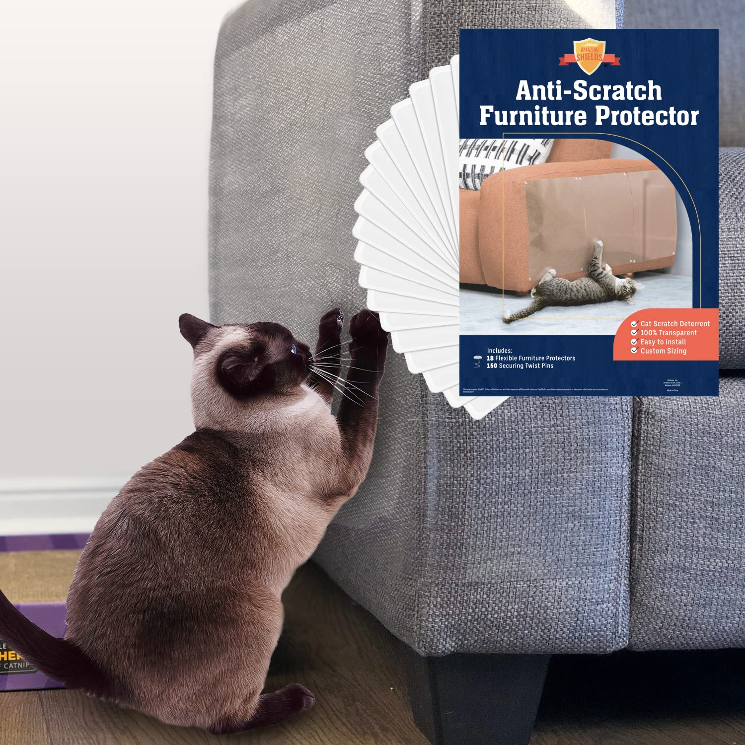 Stelucca Amazing Shields Cat Scratch Deterrent - 18-Pack, 17-inch x 12-inch Furniture Protectors from Cats for Couch - Clear, An