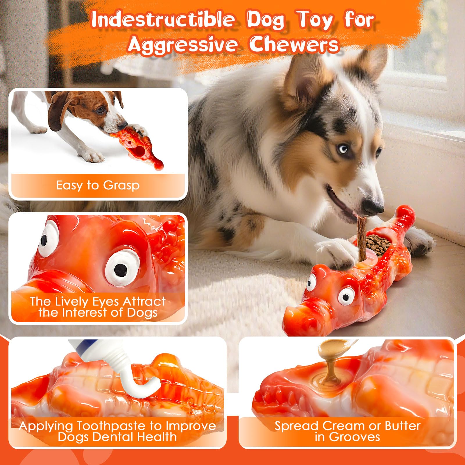 BellaWagg Dog Toy for Aggressive Chewers:Tough Almost Indestructible Chew Toys for Medium & Large Breeds,Treat Dispensing Dog Pu
