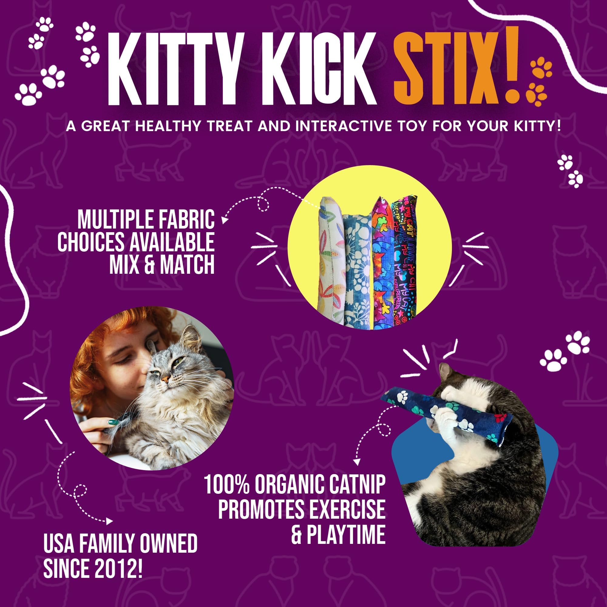 Kitty Kick Stix 11' Original Catnip Kicker Toy (Set Of 2), Handmade In Usa By Cat Lovers, Interactive Natural Cat & Kitten Toy, Packed With 100% Potent Catnip For All Breeds
