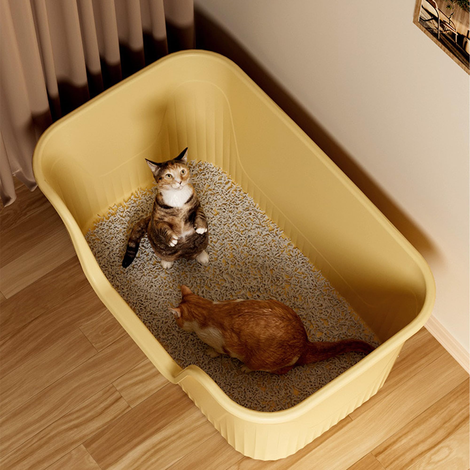 Vealind Largest Xxl Jumbo Cat Litter Box For Big Cats, 31''  21''  16'' Yellow Easy Clean Big Tall Extra Large Cat Litter Box Wi