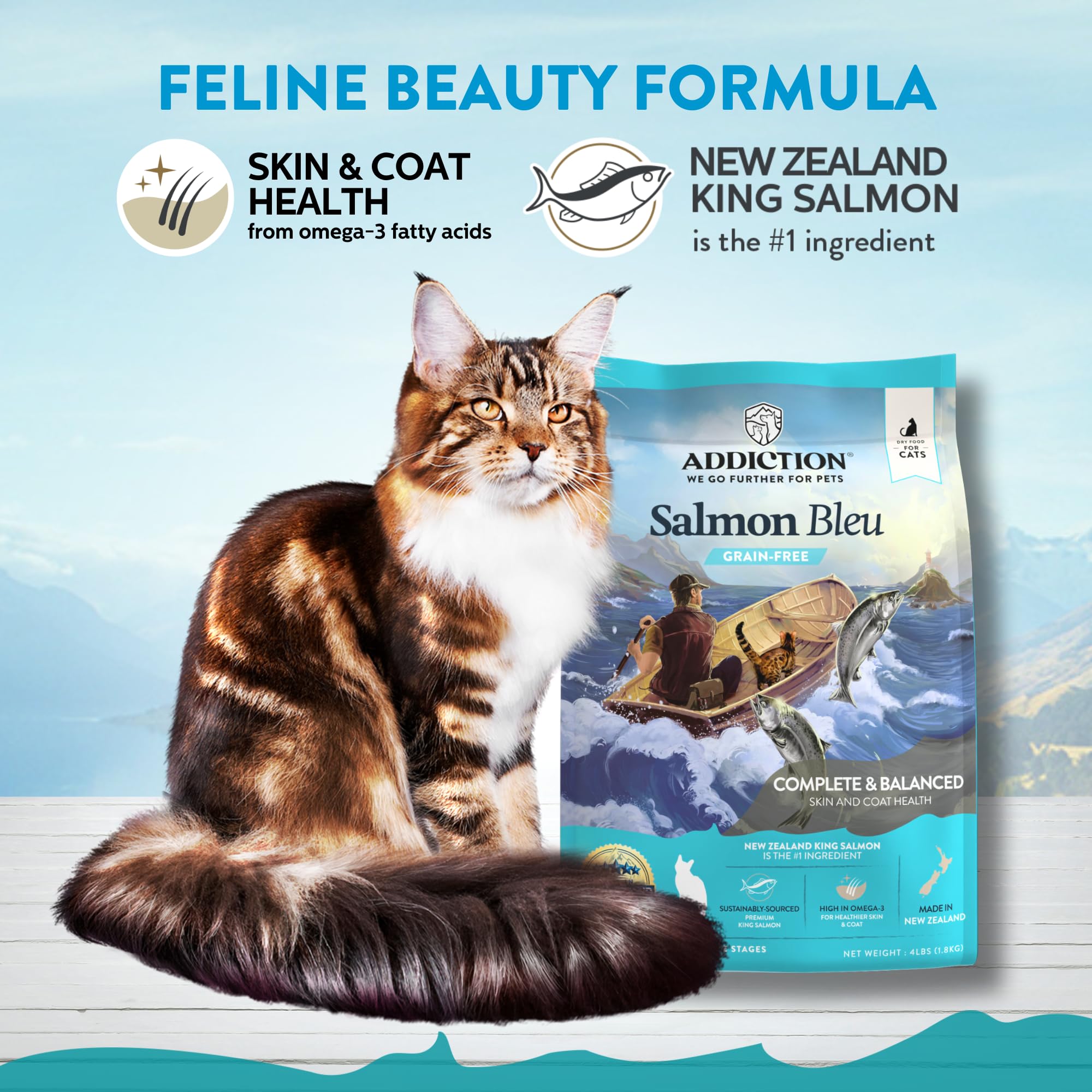 Addiction Salmon Bleu Grain-Free Dry Cat Food - Rich in Omega-3 for Healthy Skin & Coat - Complete & Balanced Salmon Recipe for