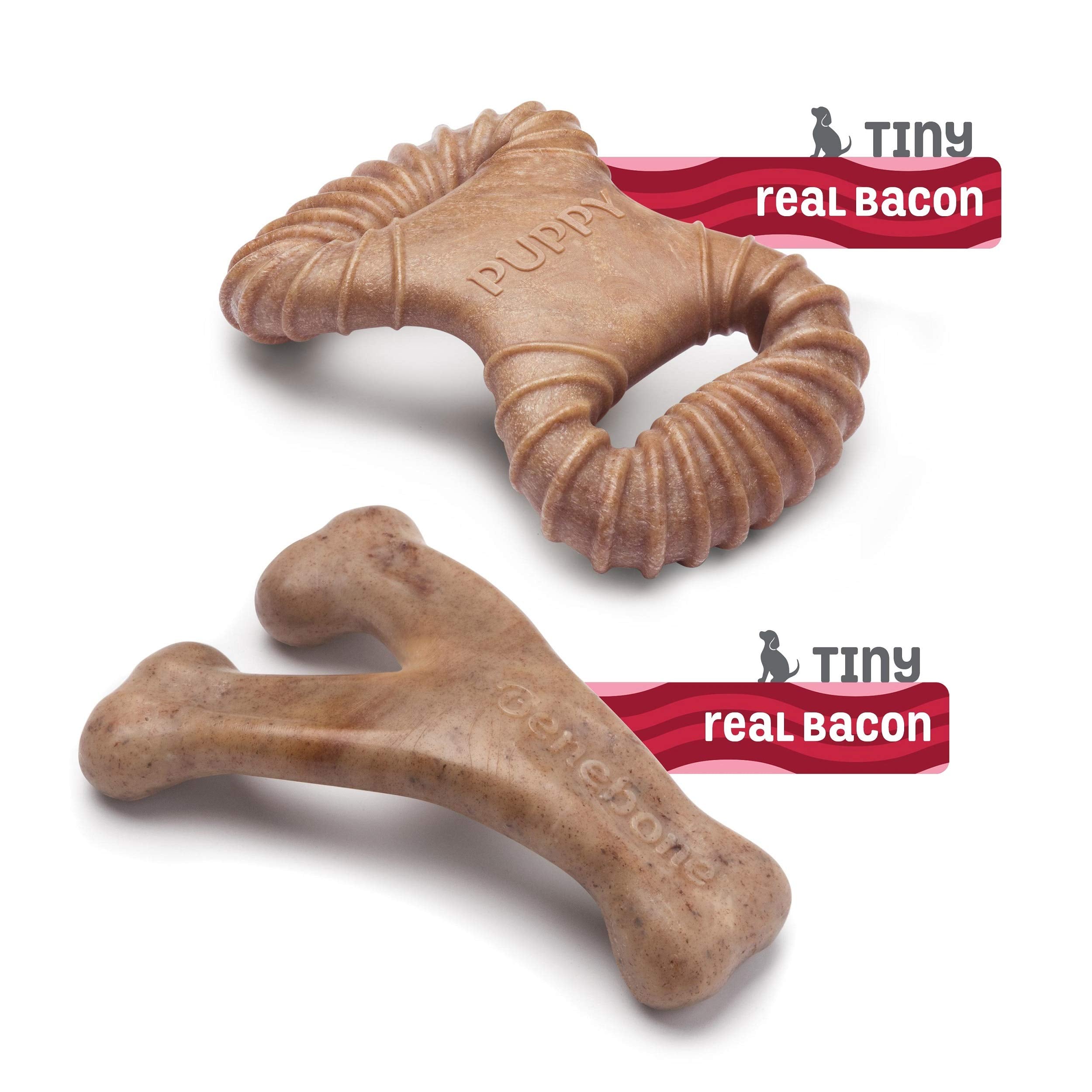 Benebone Puppy 2-Pack Dental Chew/Wishbone Dog Chew Toys, Made In Usa, Real Bacon Flavor