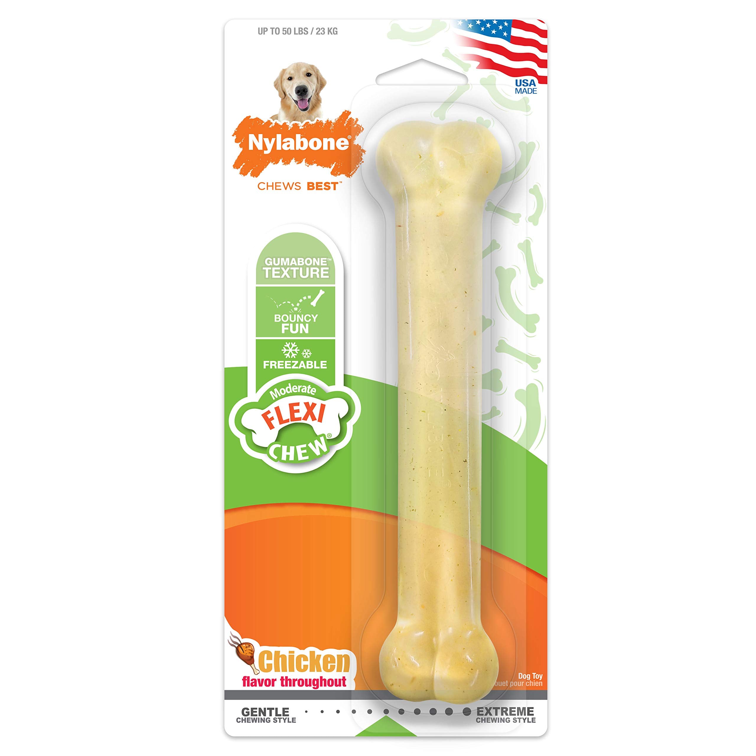 Nylabone Original Bone Flexi Chew Toy For Dogs, Dog Toys For Moderate Chewers, Chicken Flavor, Large/Giant, 1 Count