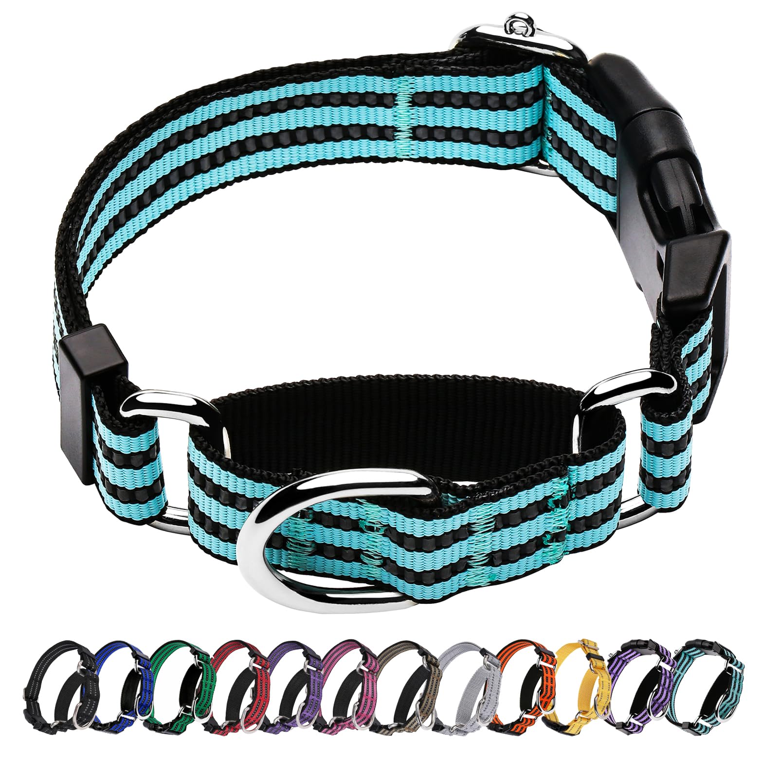 Hikiko Martingale Dog Collars Reflective Nylon Dog Collar With Quick Release Buckle Adjustable Training No Slip Dog Collar (Small, Sky Blue)