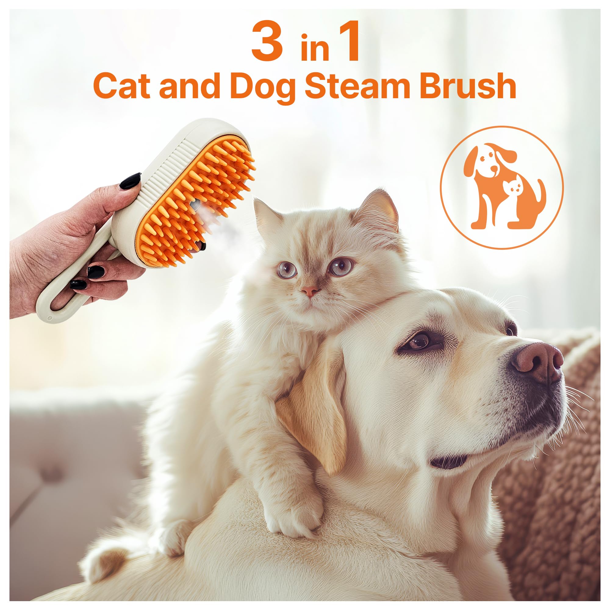 Petomet 4 In 1 Steam Brush For Pet Cats, Small Dog, Spray New Combo Removal Hair Rechargeable Gentle Technology 2025 Grooming Br