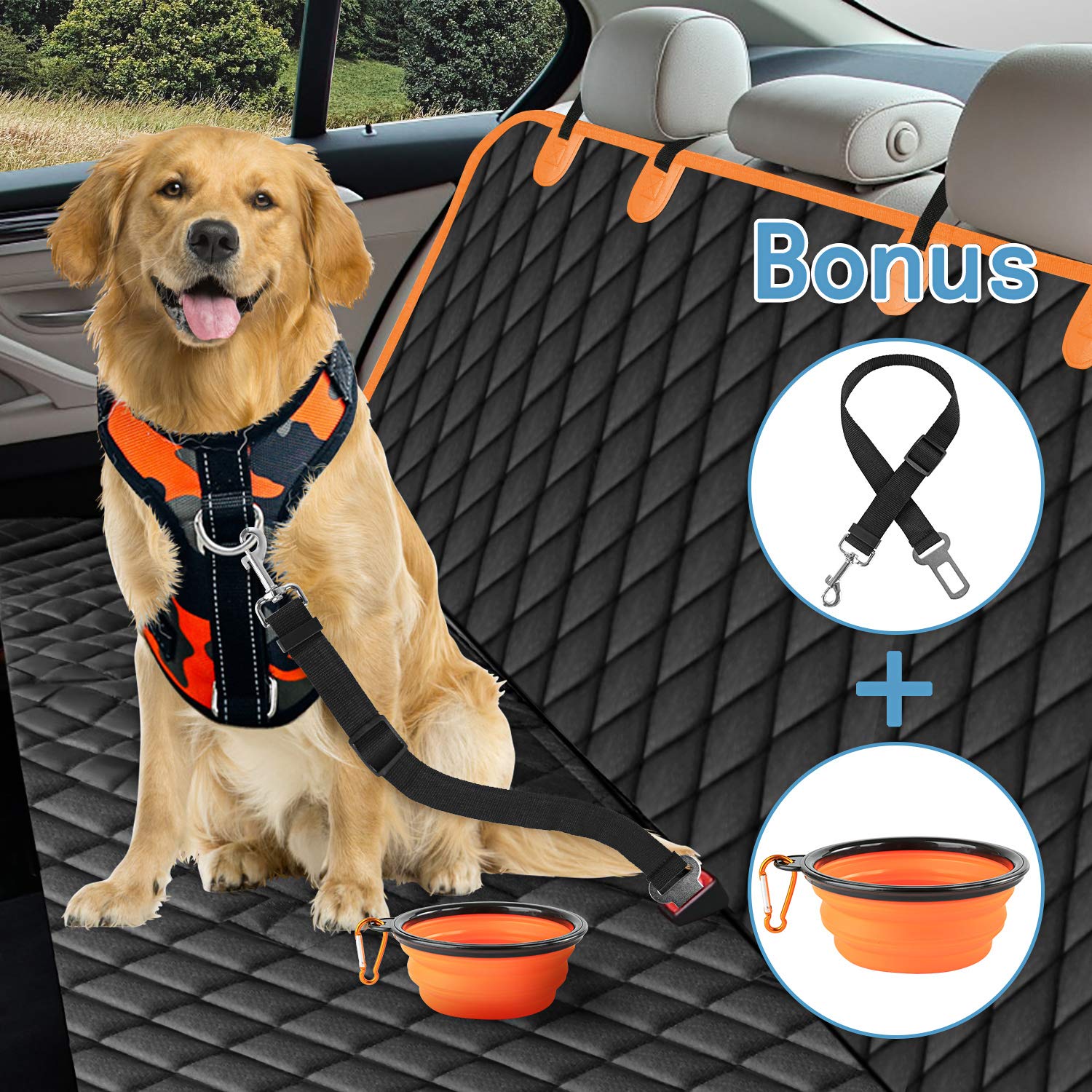 Dog Car Seat Cover For Back Seat, Car Seat Covers For Dogs With Side Flaps,100% Waterproof Pet Seat Cover Hammock With Dog Bowls