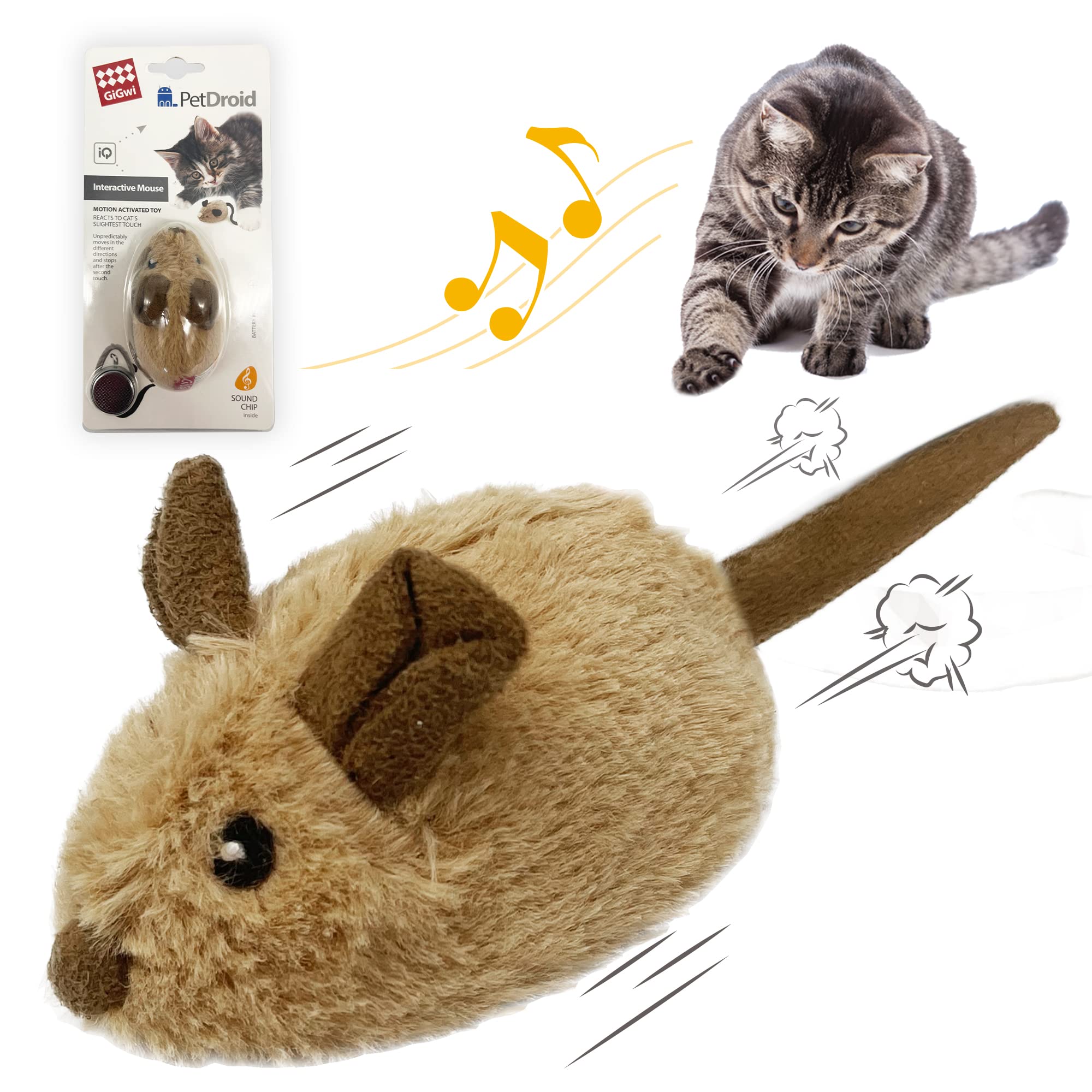 Gigwi Interactive Cat Toy Mouse, Moving Automatic Cat Toys Mice Electronic With Furry Tail, Automatic Squeaky Cat Toys For Kitte