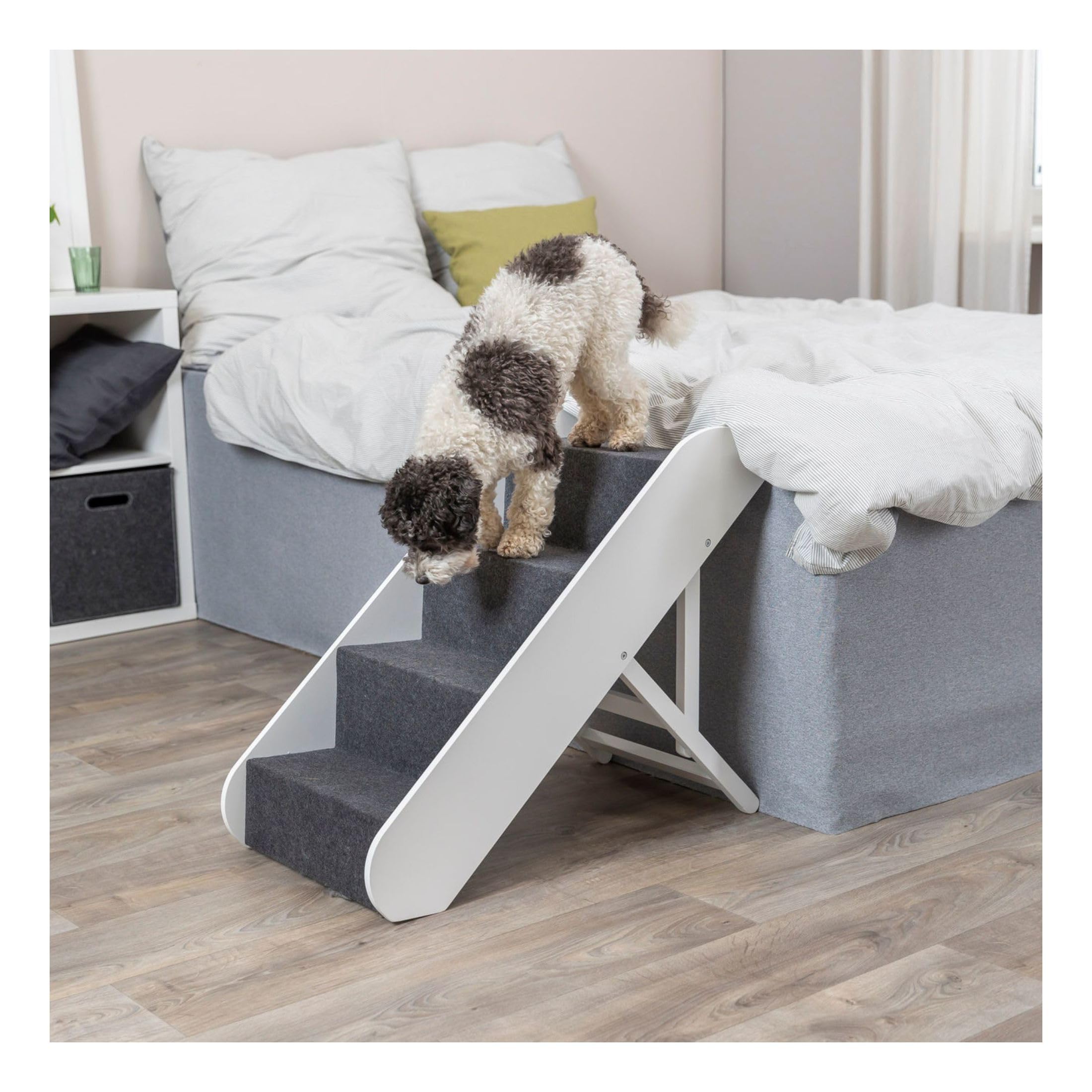 Trixie Dog Stairs With Nonslip Carpet - 4 Step Pet Stairs For Beds And Couches - Easily Adjustable - In White