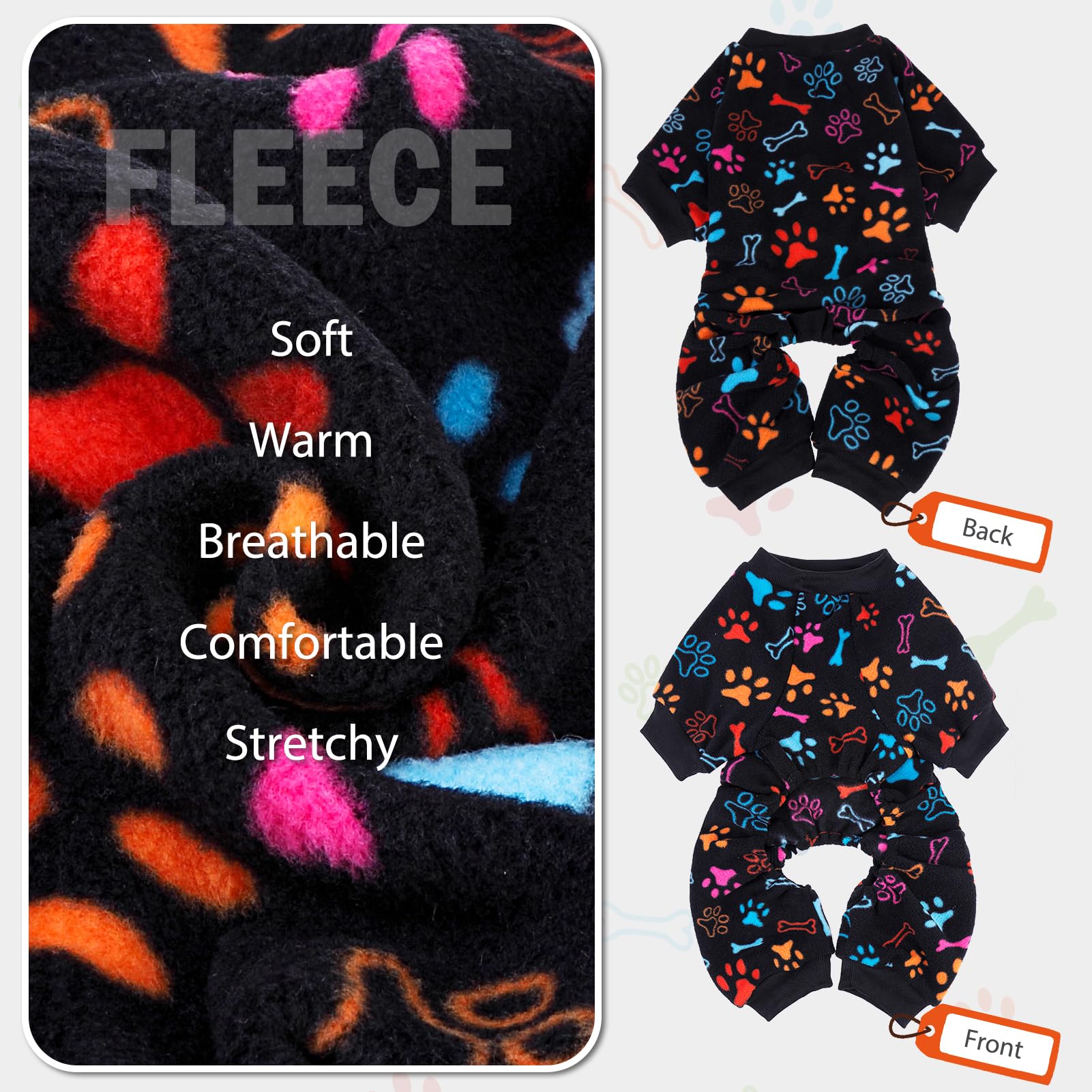 Scenereal Fleece Dog Pajamas For Small Medium Large Dogs, Warm Soft Puppy Jumpsuit, Adorable Bones Paw Print Pet Sweaters Clothe