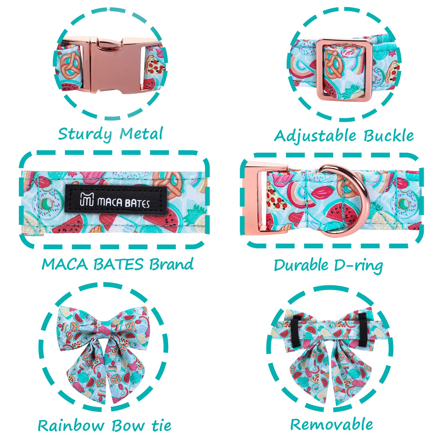 Maca Bates Summer Dog Collar With Fruit Icecream Print Bow Bowtie For Dogs Adjustable Breakaway Bow Tie Cute Puppy Collars Birth