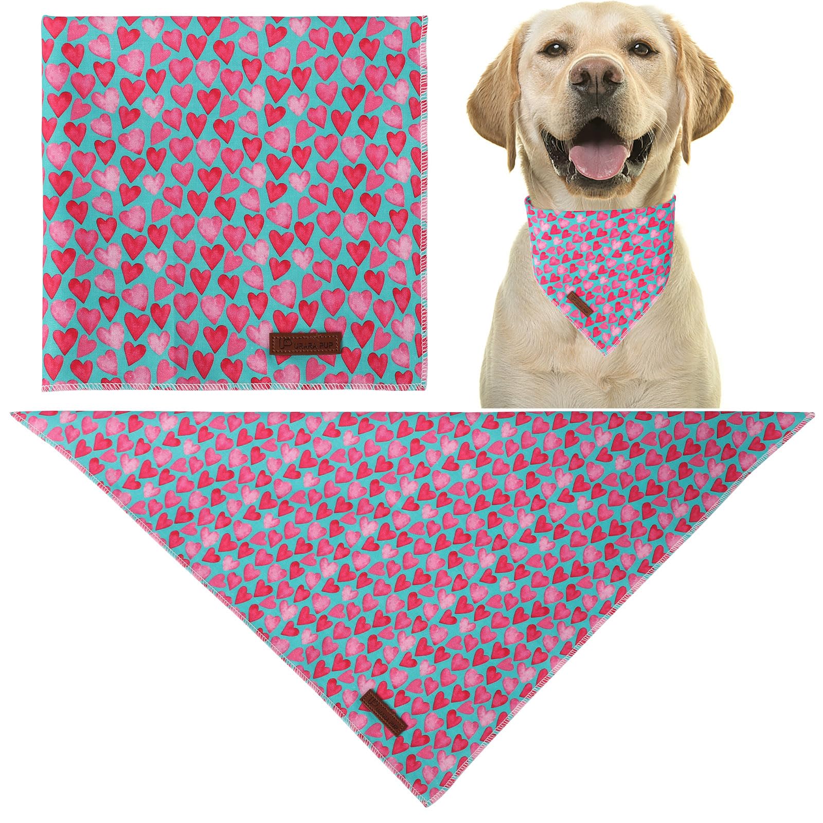 Up Urara Pup Valentine Dog Bandana - Pink Heart Triangle Bib Scarf For Small Medium Pets, Cotton Kerchief For Girl Boy Dogs Or C