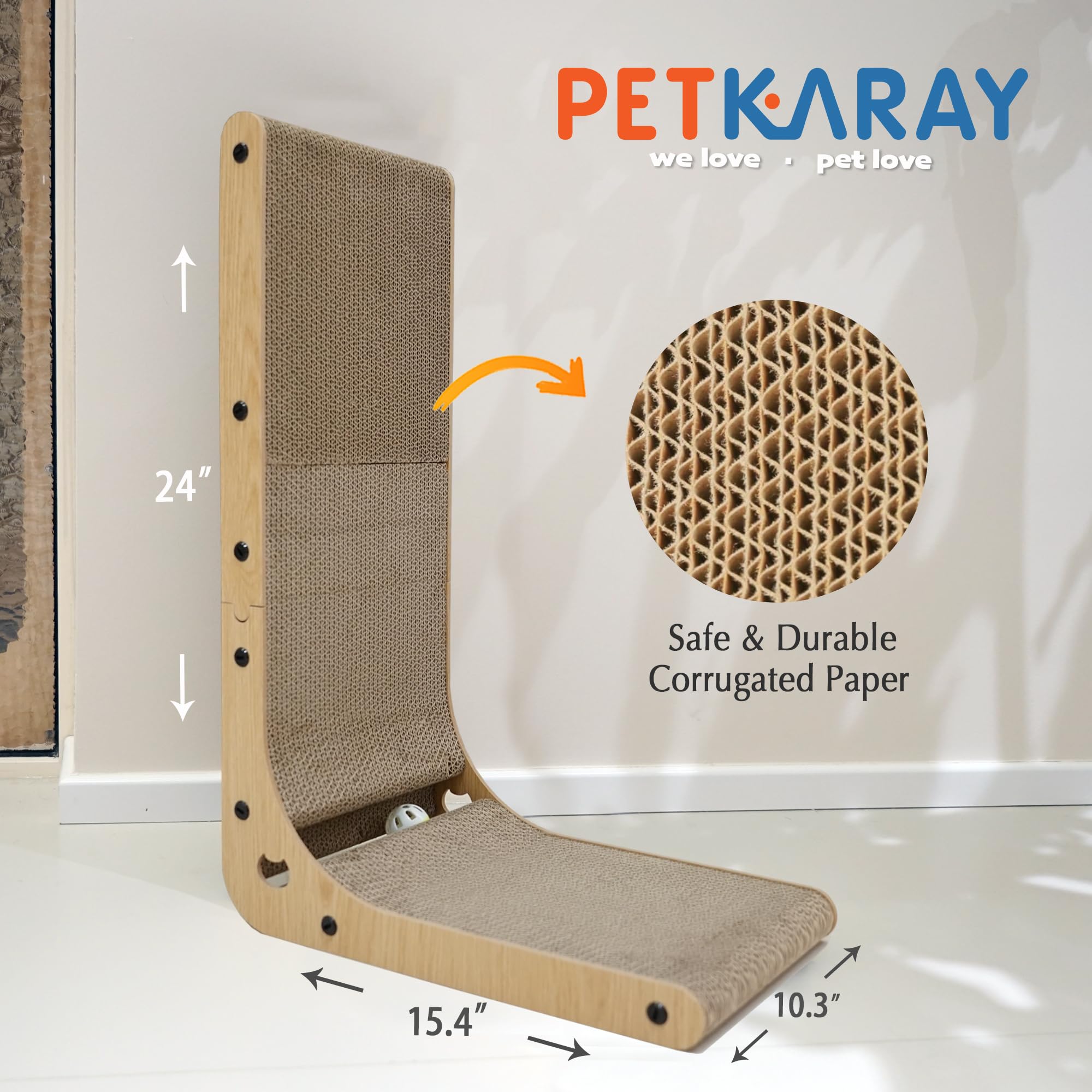 Petkaray Cat Scratcher, Cat Scratching Board, L Shape Cat Scratch Pad For Indoor Cats, Floor Mounted Scratching Cardboard With B