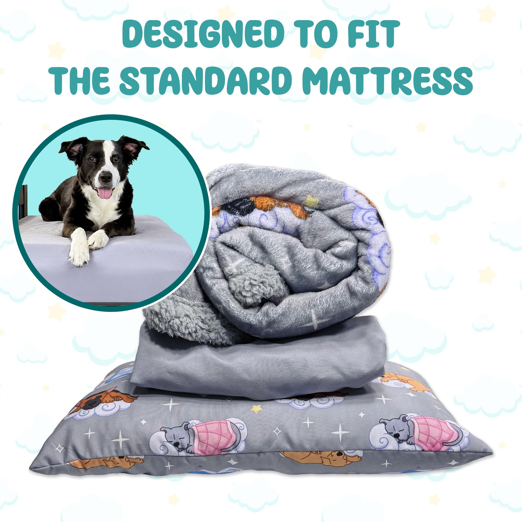 Sleepy Hippo Sweet Dreams Bedding Set - Soft Sherpa & Fleece Reversible Blanket, Plush Pillow, Gray Fitted Sheet For Comfort - O