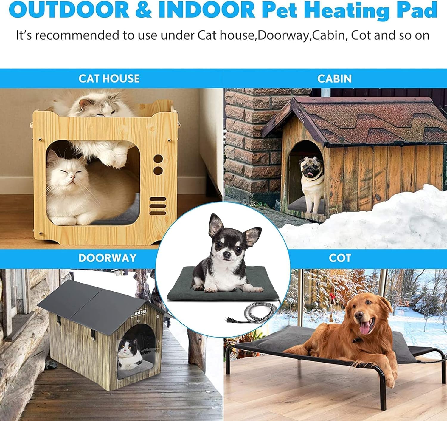2023 New Outdoor Pet Heating Pad For Cat Dog, Heated Cat Mat Dog Mat With Auto Temperature, Pet Warming Pad Heated Cats Dogs Hou