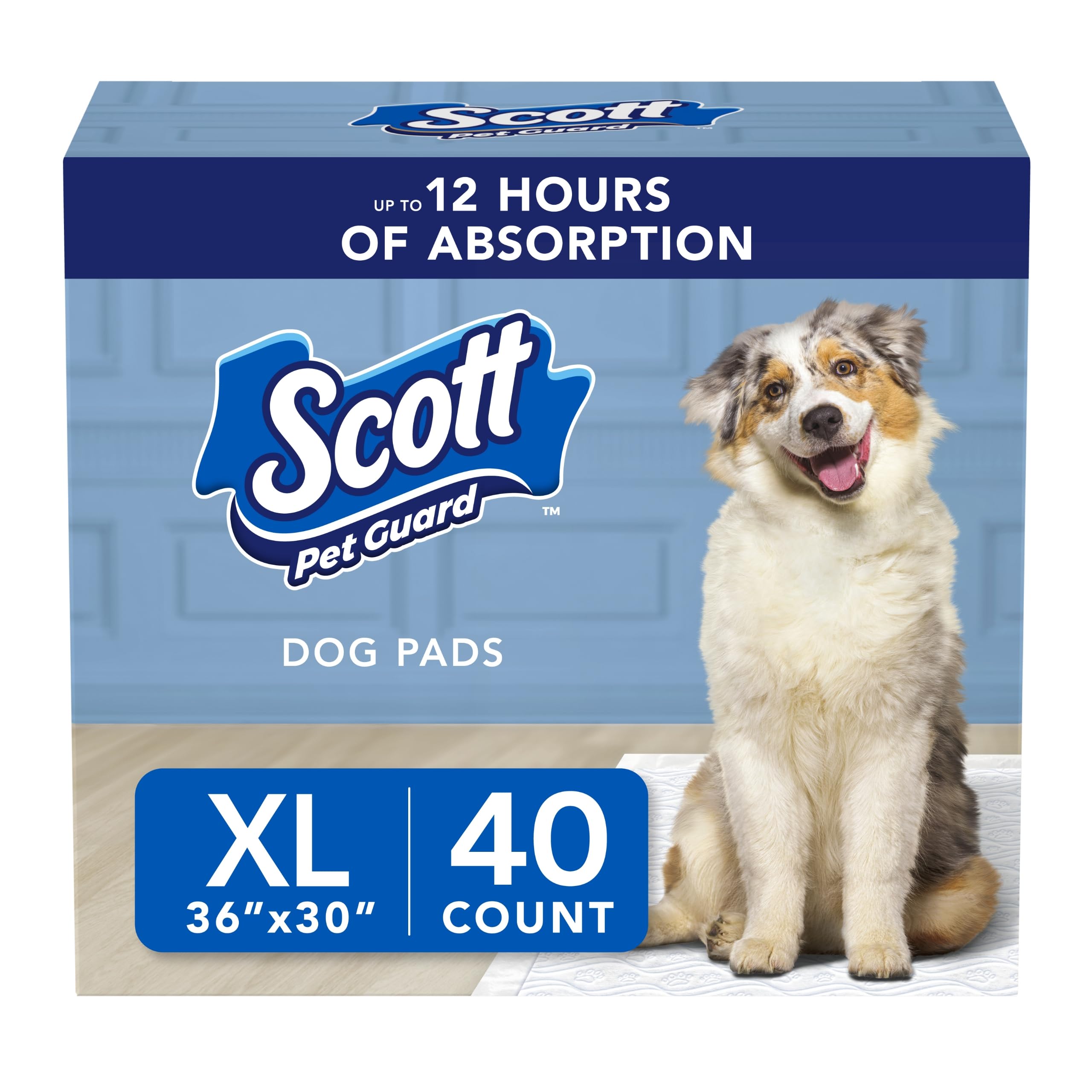 Scott Pet Guard Dog Pads - Dog Training Pee Pads for Puppies, Medium & Large Dogs - Up to 12 Hour Absorbent Odor Control - Easil