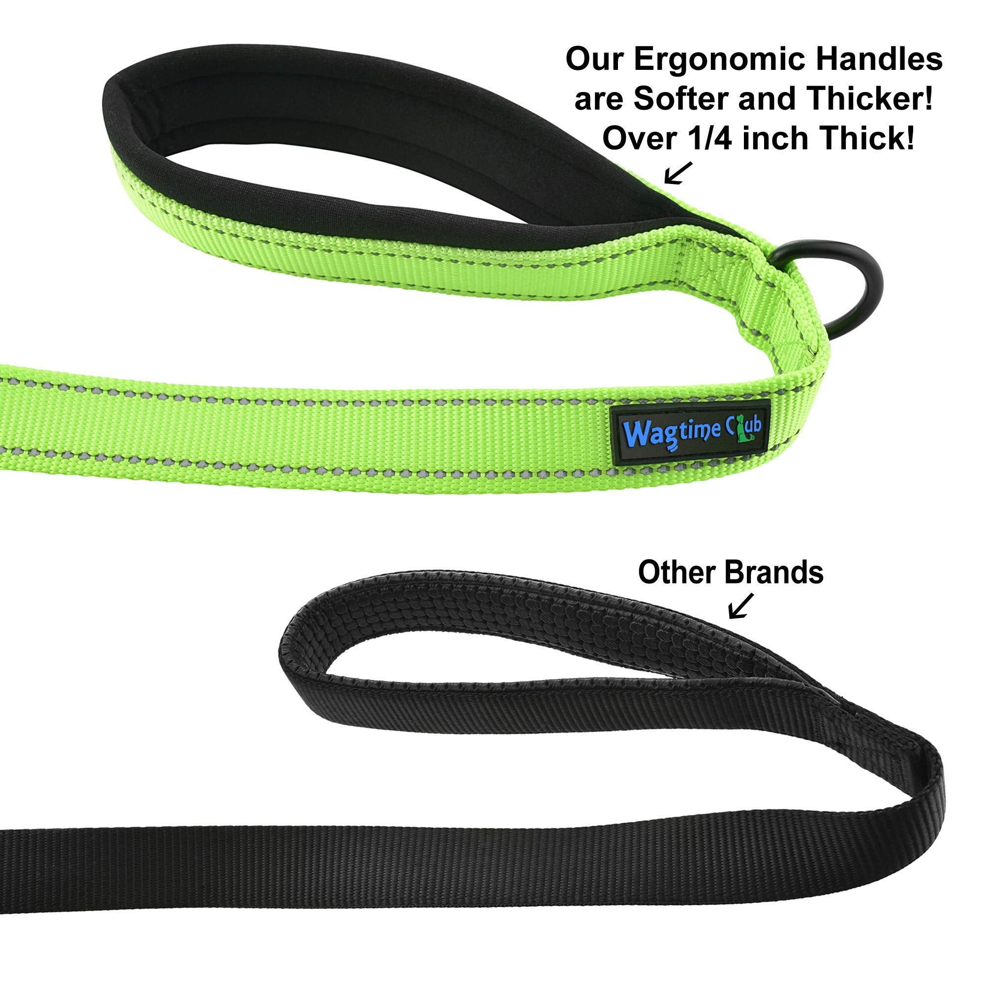 Wagtime Club Soft &Thick Dual Handle 6Ft Dog Leash, Premium Nylon Double Padded Handles For Medium, Large Or Xlarge Dog (Reflective Neon Green)