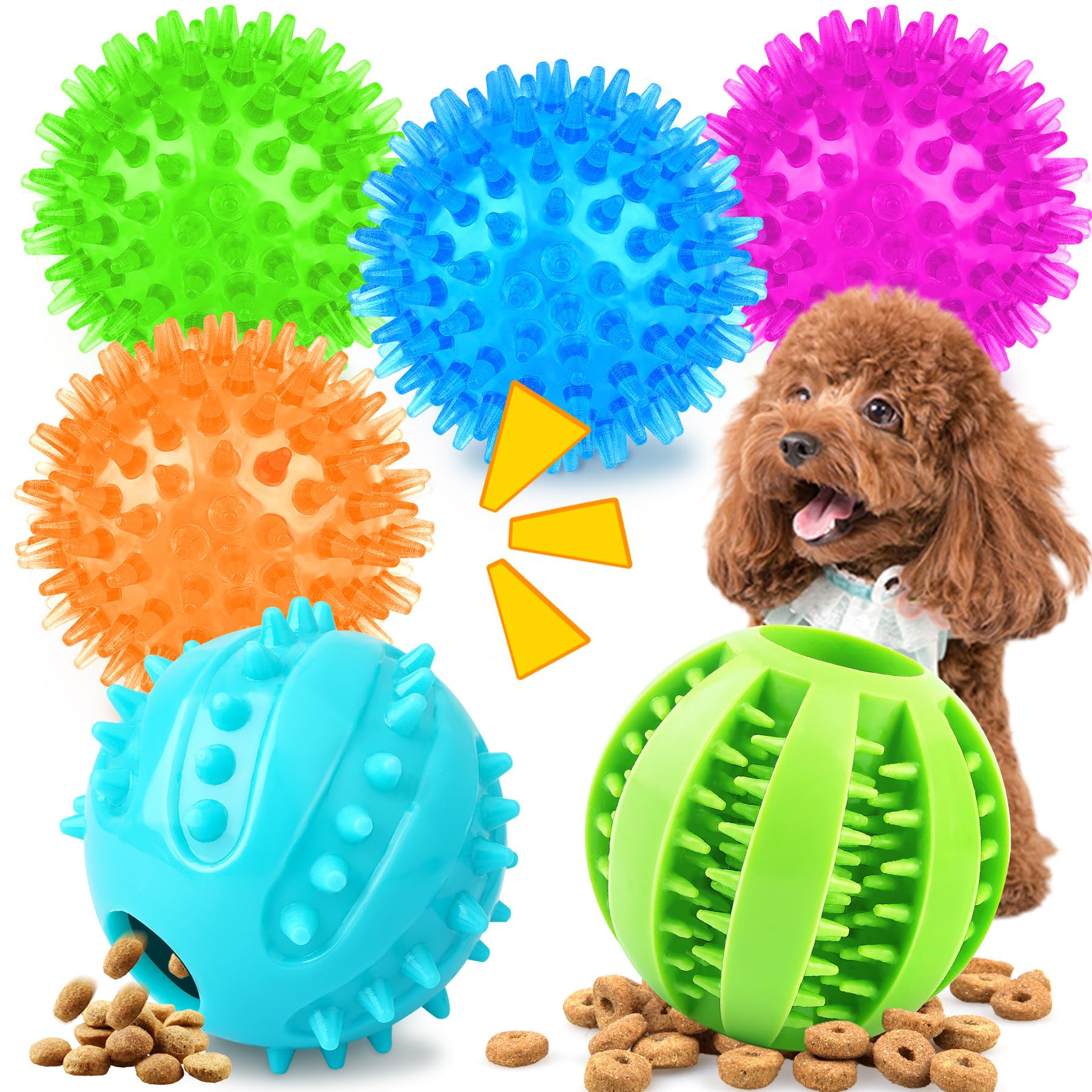 PatsFran Puppy Toys for Teething, 6 Pack Interactive Dog Toys, 2.5 Squeaky Dog Balls and Treat Balls, Dog Chew Toys for Intellec