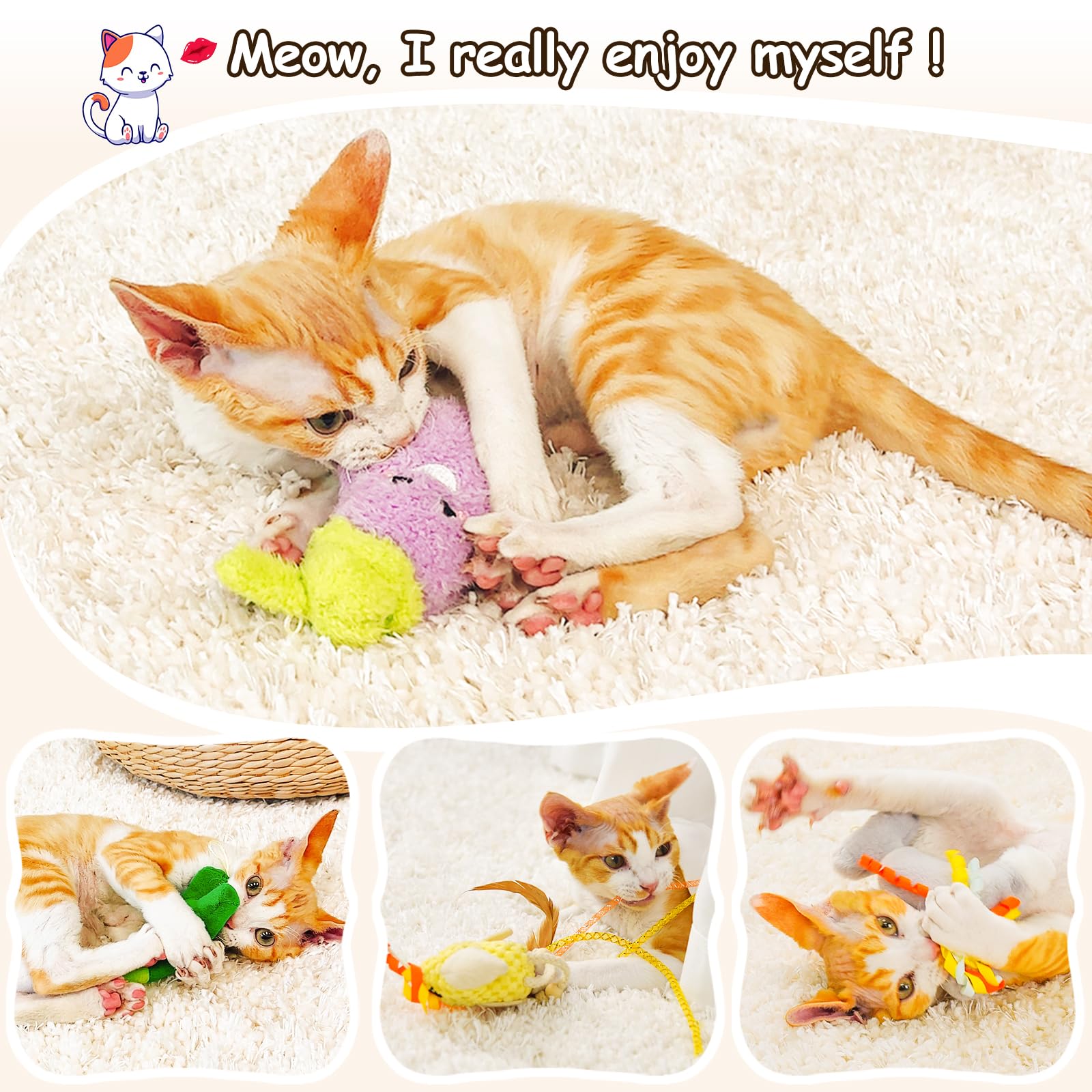 Orsda Cat Toys Sets, 5 Pack, Catnip Crinkle Sound, Interactive Kitten Kicker For Indoor Kitty Exercise Toys, Soft And Durable Bi