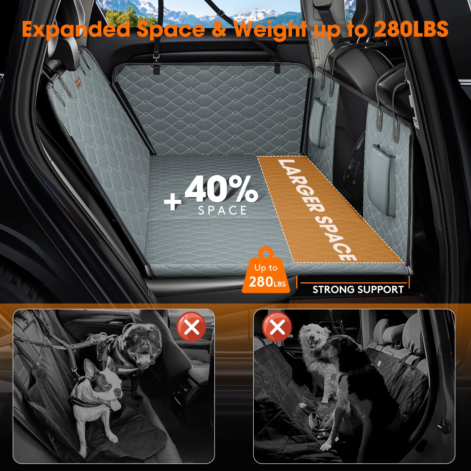 MIXJOY Back Seat Extender for Dogs, Hard Bottom Dog Car Seat Cover for Back Seat Protector, Waterproof Dog Backseat Cover for Ca