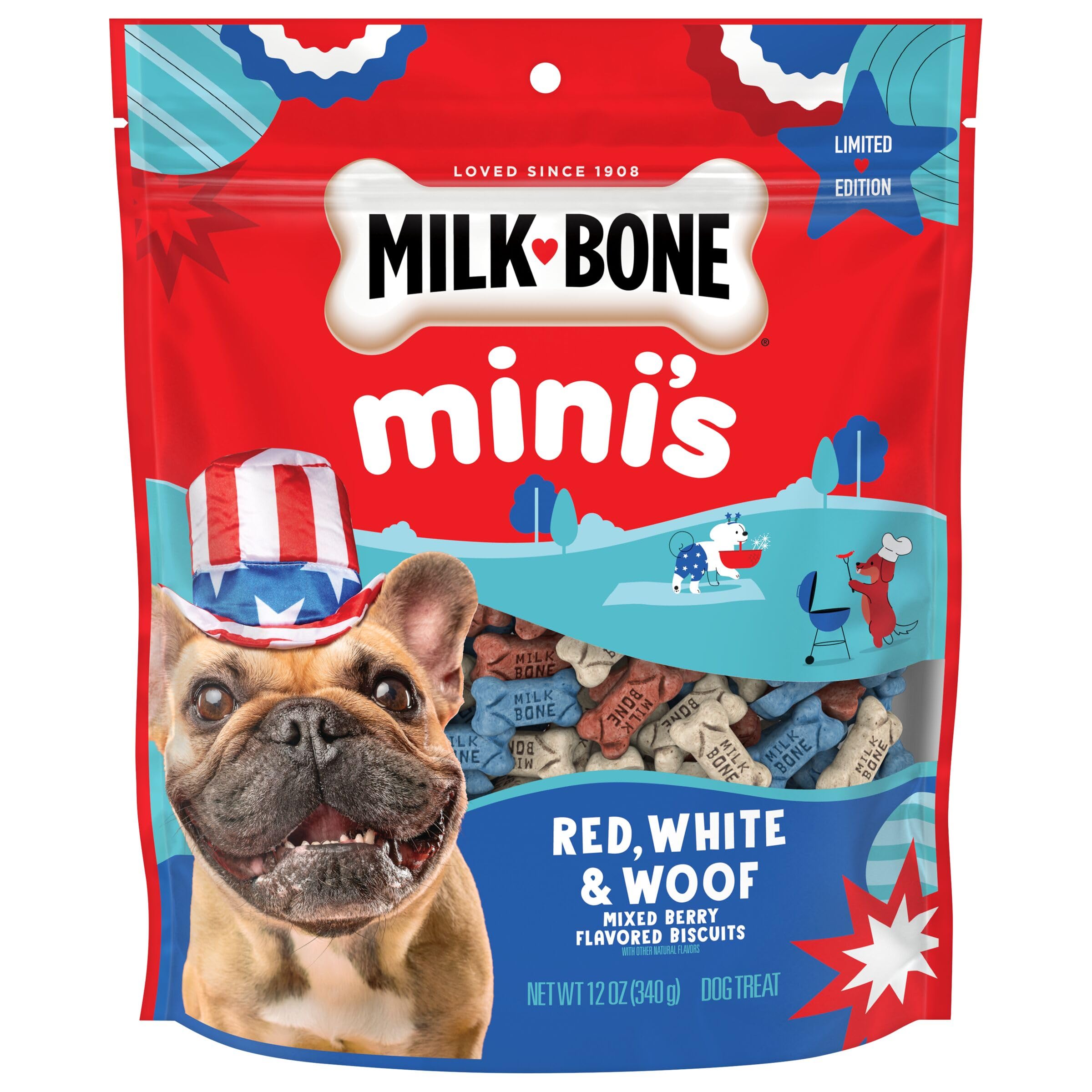 Milk-Bone Minis Red, White & Woof Mixed Berry Flavor, Mini Dog Treats, 12 Oz. Bag