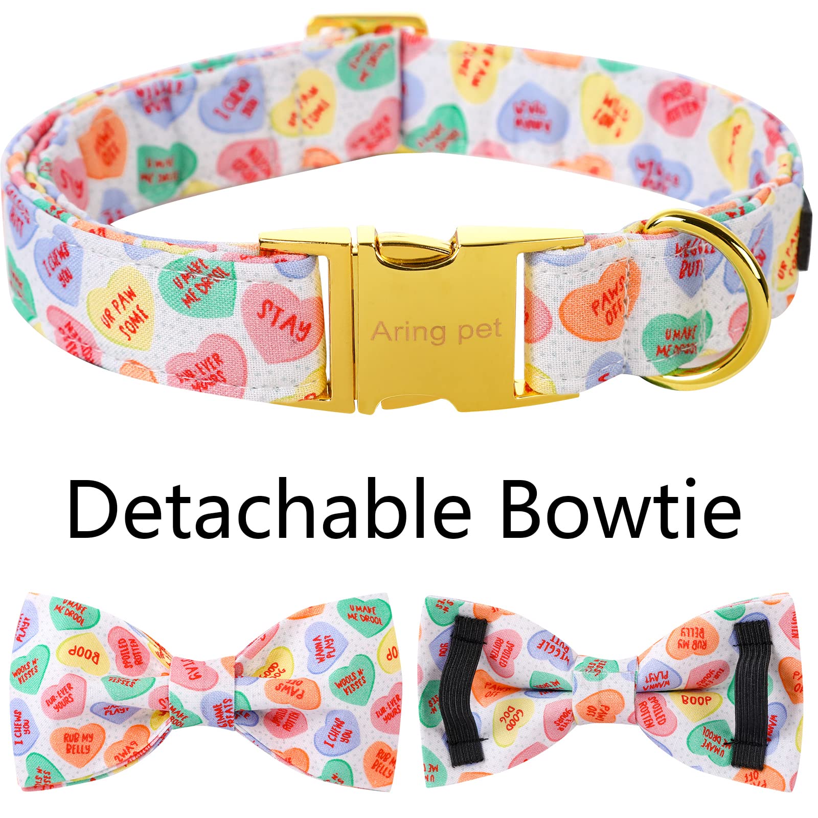 ARING PET Valentine 's Day Cute Heart Dog Collar with Bow, Adjustable Bowtie Pet Collar with Metal Buckle