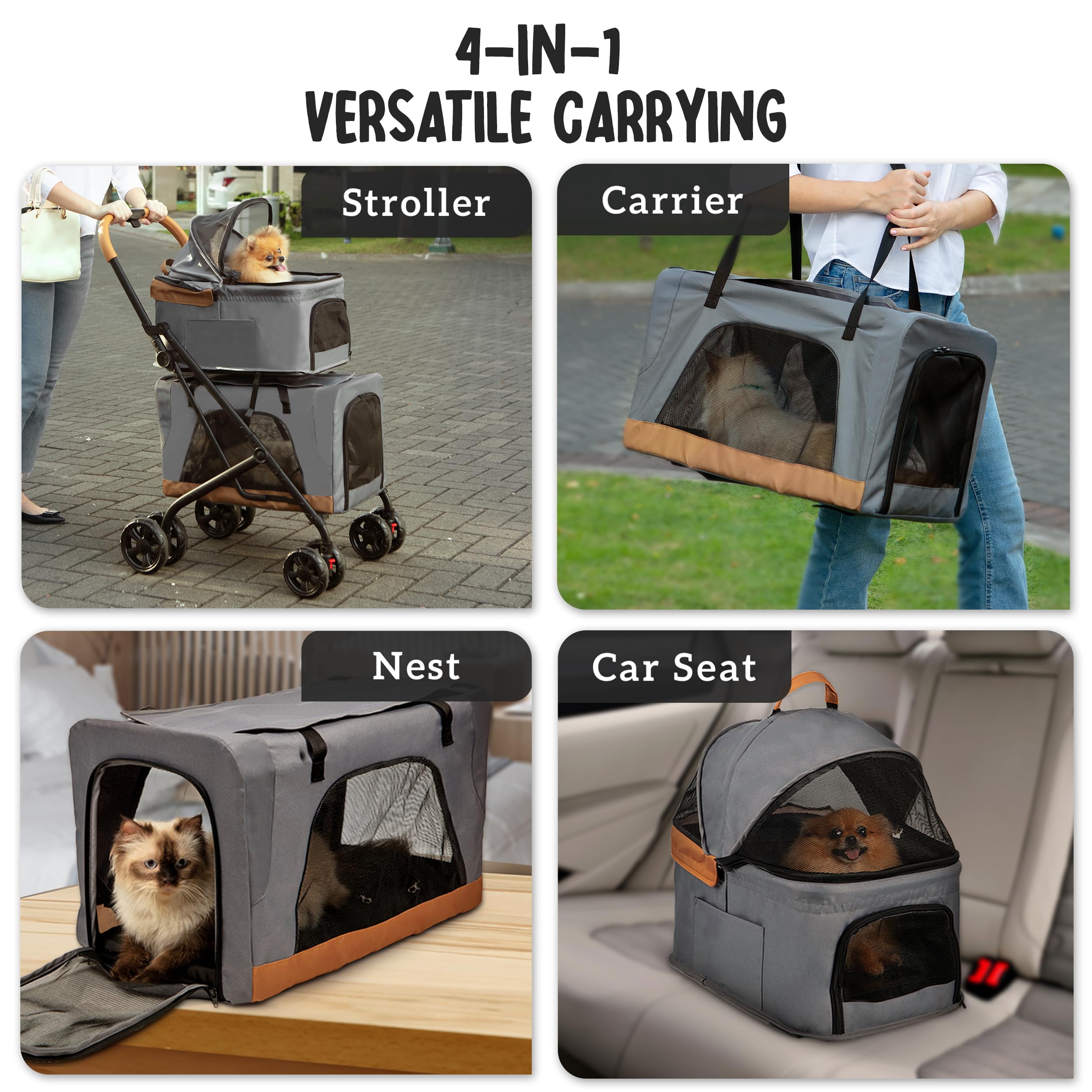 Double Pet Stroller With Detachable Carriers - Ideal For 2 Dogs Or Cats - Compact & Convenient Design - Easy Assembly Double Dog