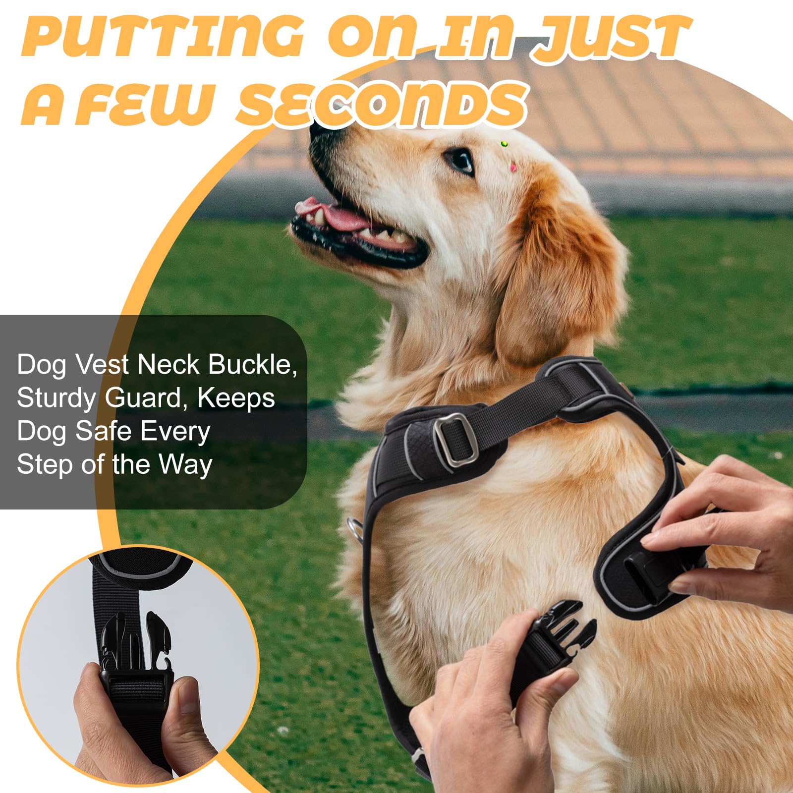 Kvvkii Dog Harness, Adjustable No-Pull Harness With 2 Leash Buckles, Easy-To-Control Handle For Medium Dogs, Harness For Large D