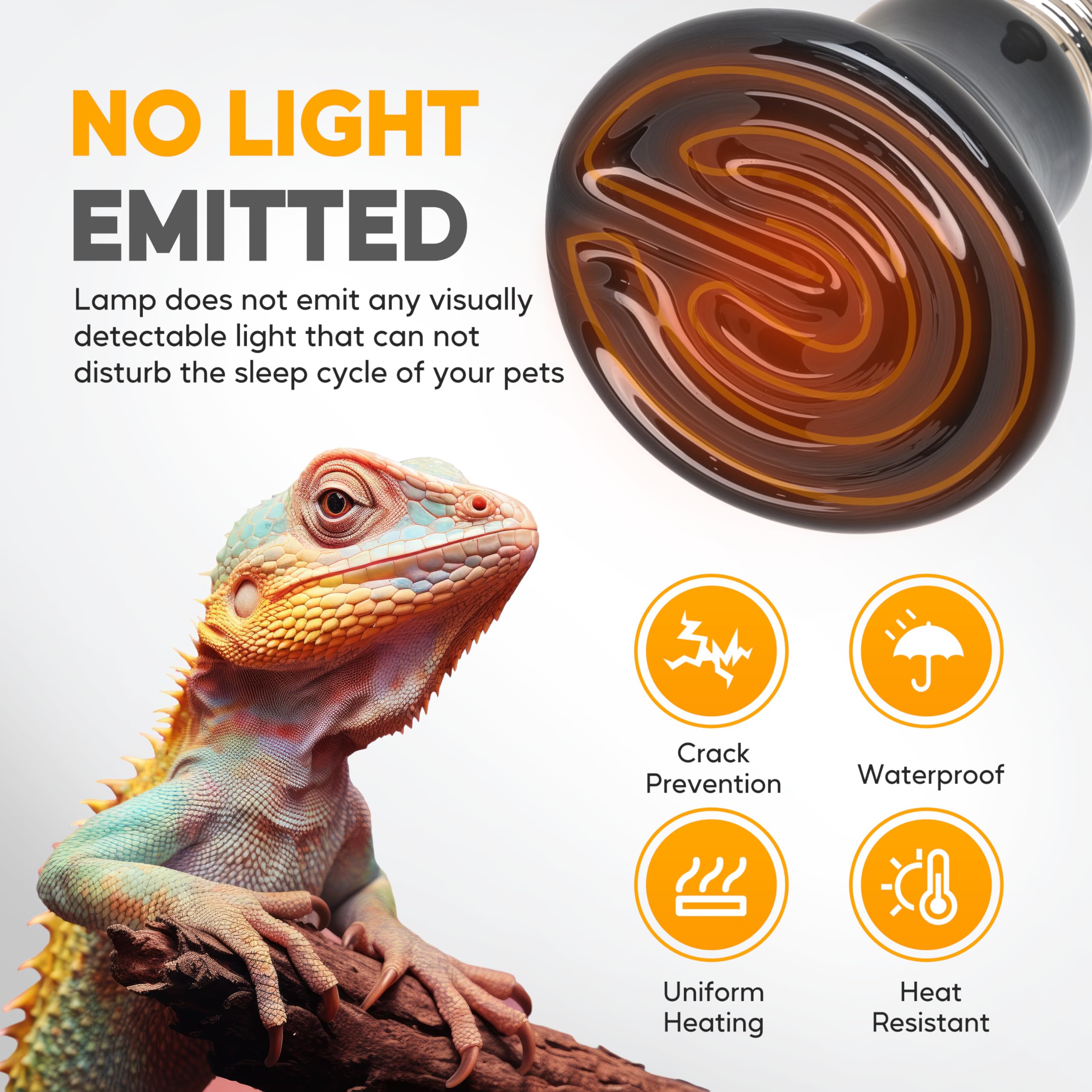 HealSmart 50W Mini Reptile Heat Lamp Ceramic Heat Emitter, No Light Emitting Heat Bulbs, Suitable for Snake/Lizard/Spider, Plant