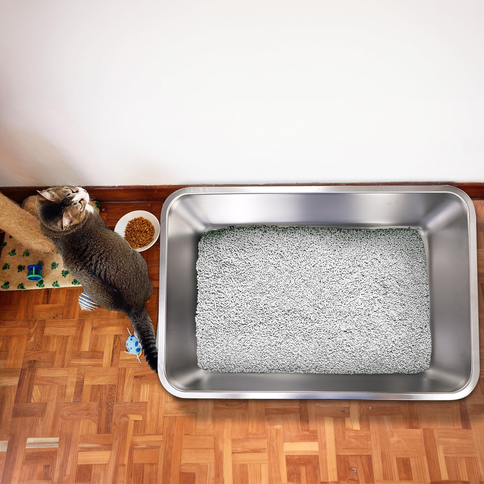 Lawei Large Stainless Steel Cat Litter Box - Metal Pan Tray With High Sides For Kitten Rabbit - Easy To Clean Pet Toilet, 23.5X1