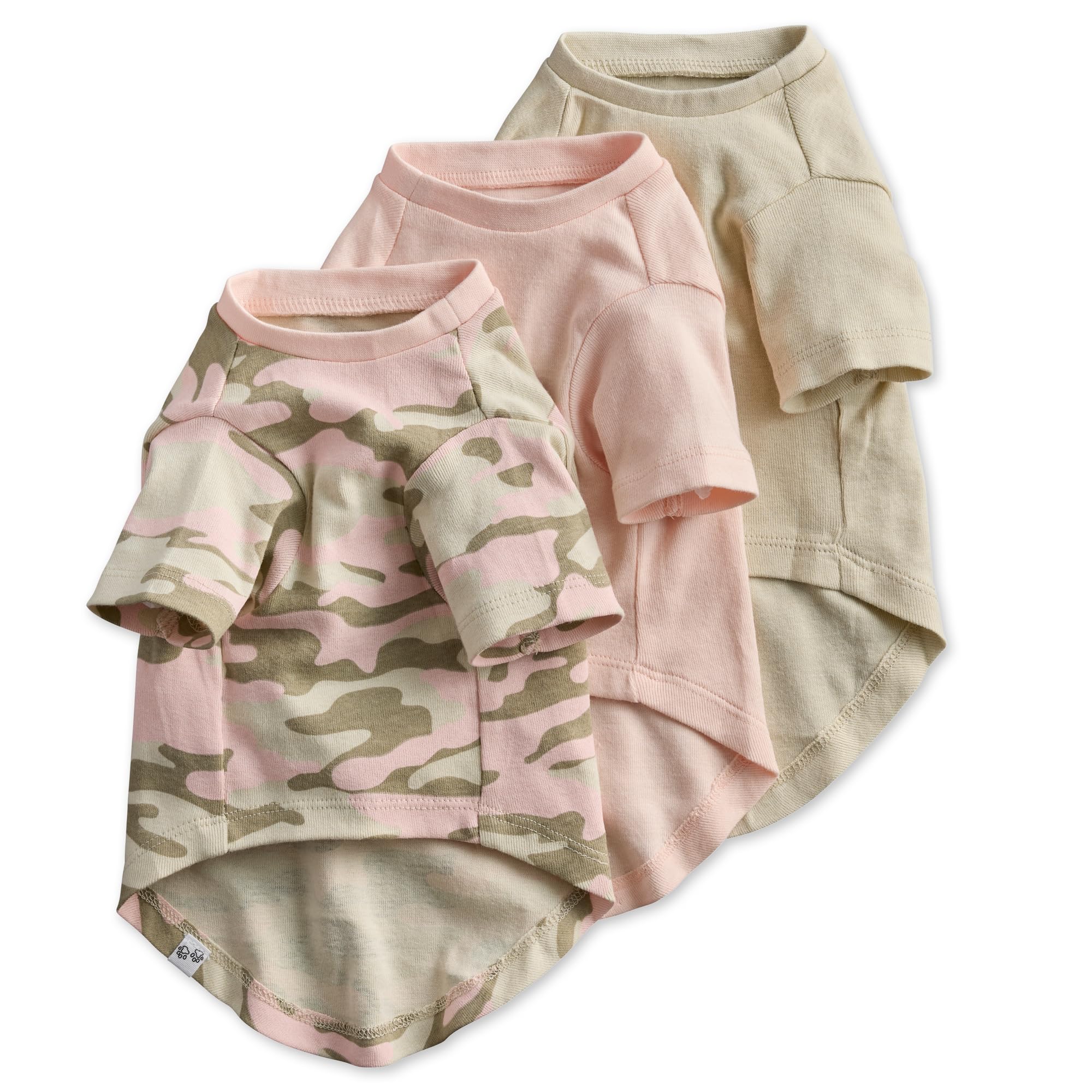 Pet Passion Multipack 100% Organic Cotton Dog Short Sleeve T-Shirt Pet Tees For All Breeds, Camo-Pink, Large