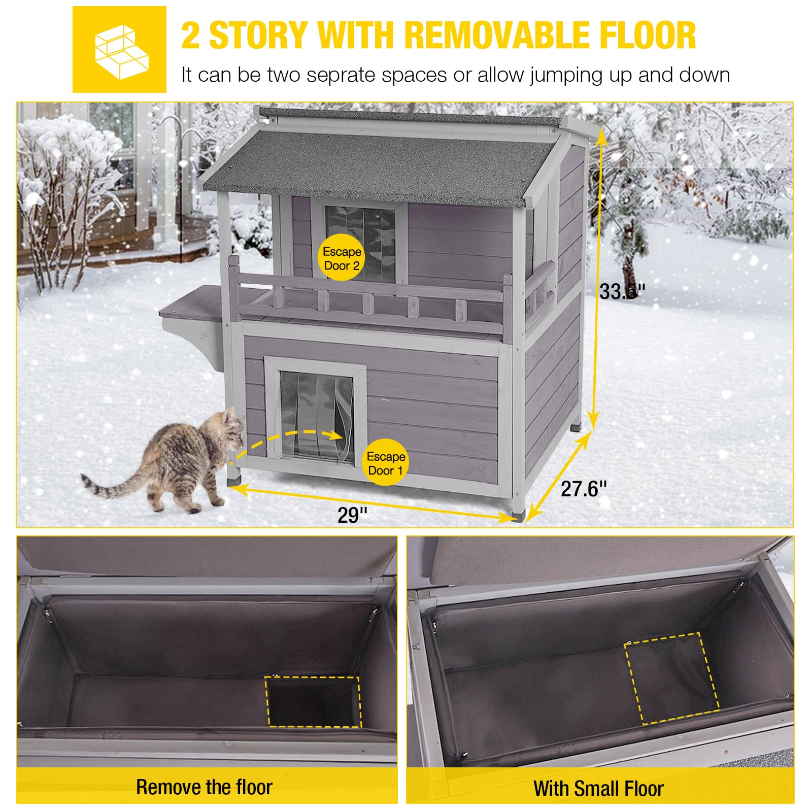 Aivituvin Insulated Outdoor Cat House For Winter Weatherproof Outside Feral Cat Shelter With Liner