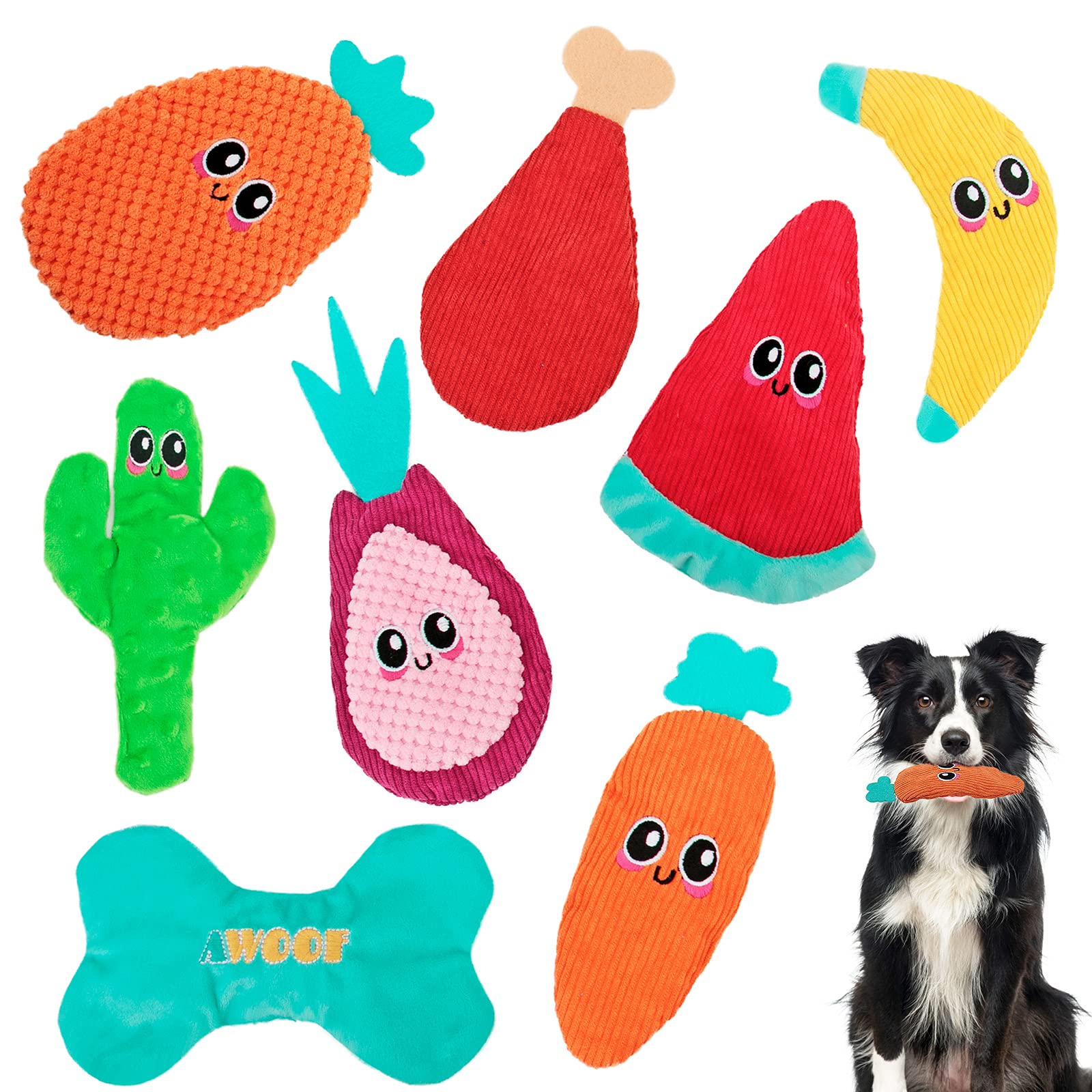 Awoof Dog Toys No Stuffing, Crinkle Dog Toys For Aggressive Chewer Large Breed 8 Packs Flat Stuffless Puppy Doggie Toys Tough Du