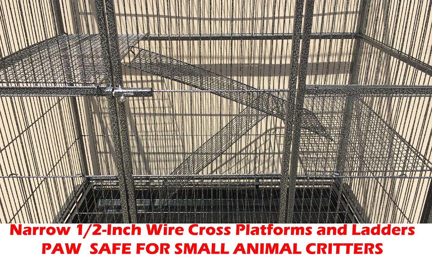 64'' Extra Large Wrought Iron Tight 1/2-Inch Bar Spacing 4-Levels Ferret Chinchilla Sugar Glider Rats Metal Chew Free Cage with