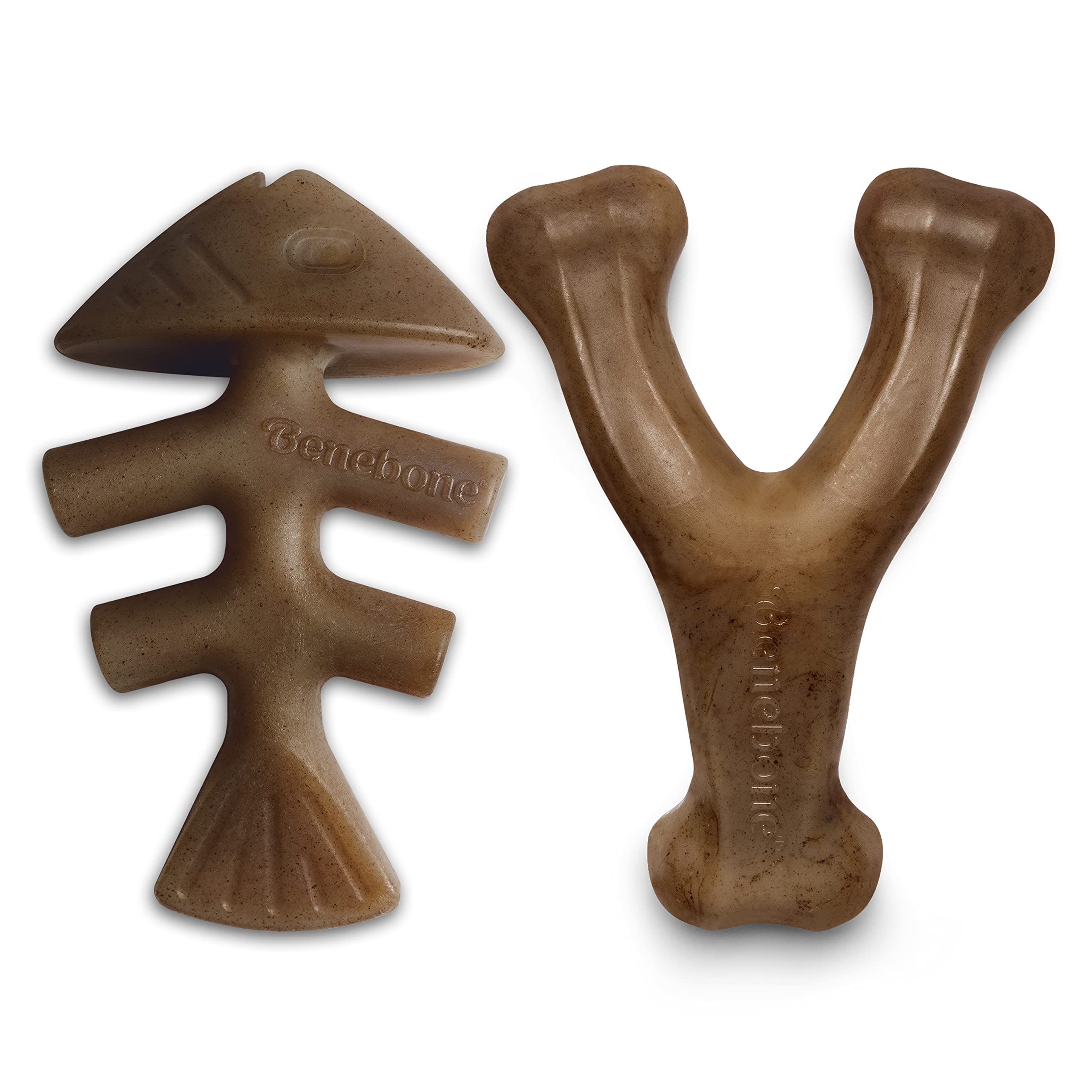 Benebone Set Of 1 Fishbone/Wishbone Durable Dog Chew Toys, Real Fish, Real Bacon, Made In Usa, Small