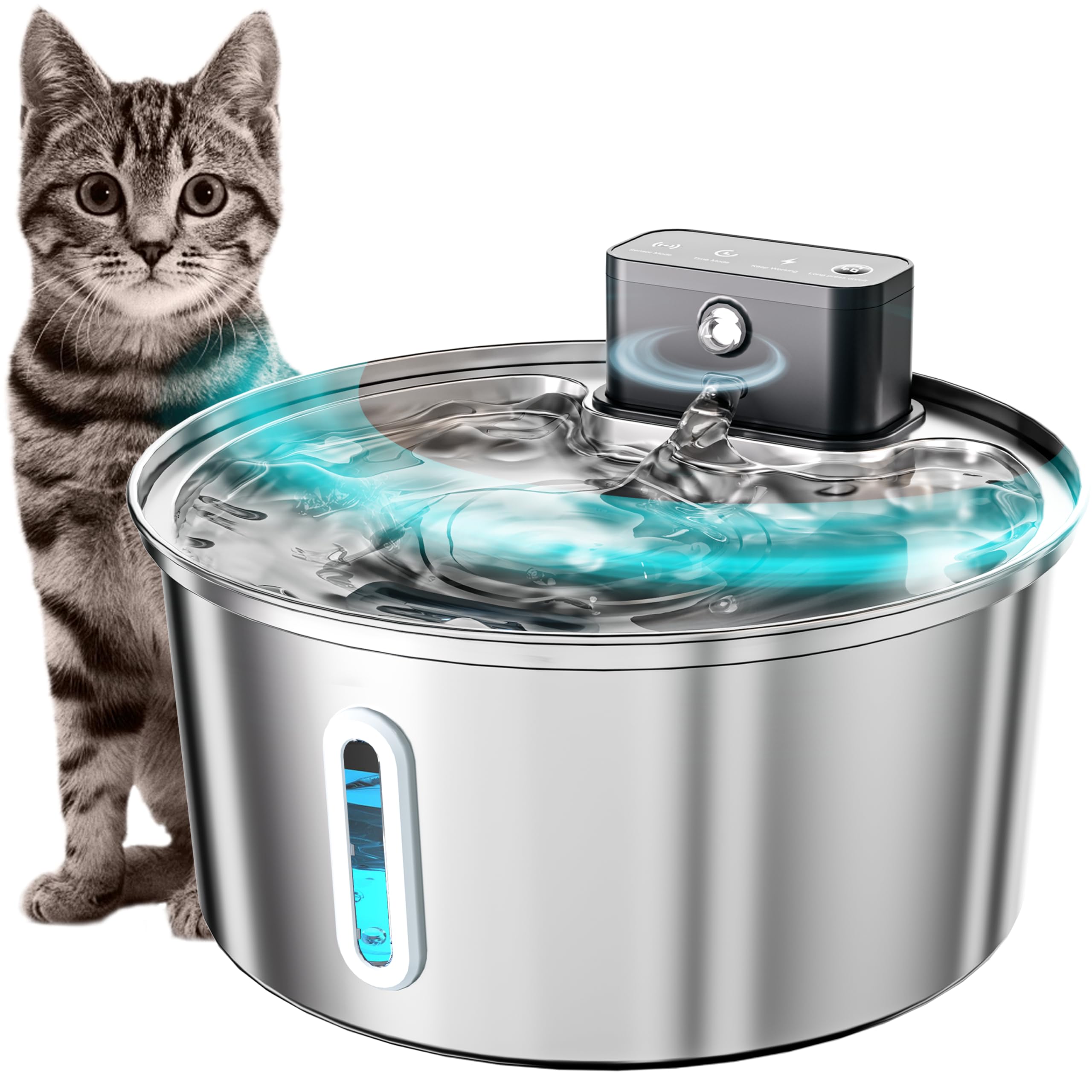 Wireless Cat Water Fountain,Stainless Steel Pet Fountain Battery Operated,3.2L Cordless Automatic Dog Water Dispenser, Quiet Ind