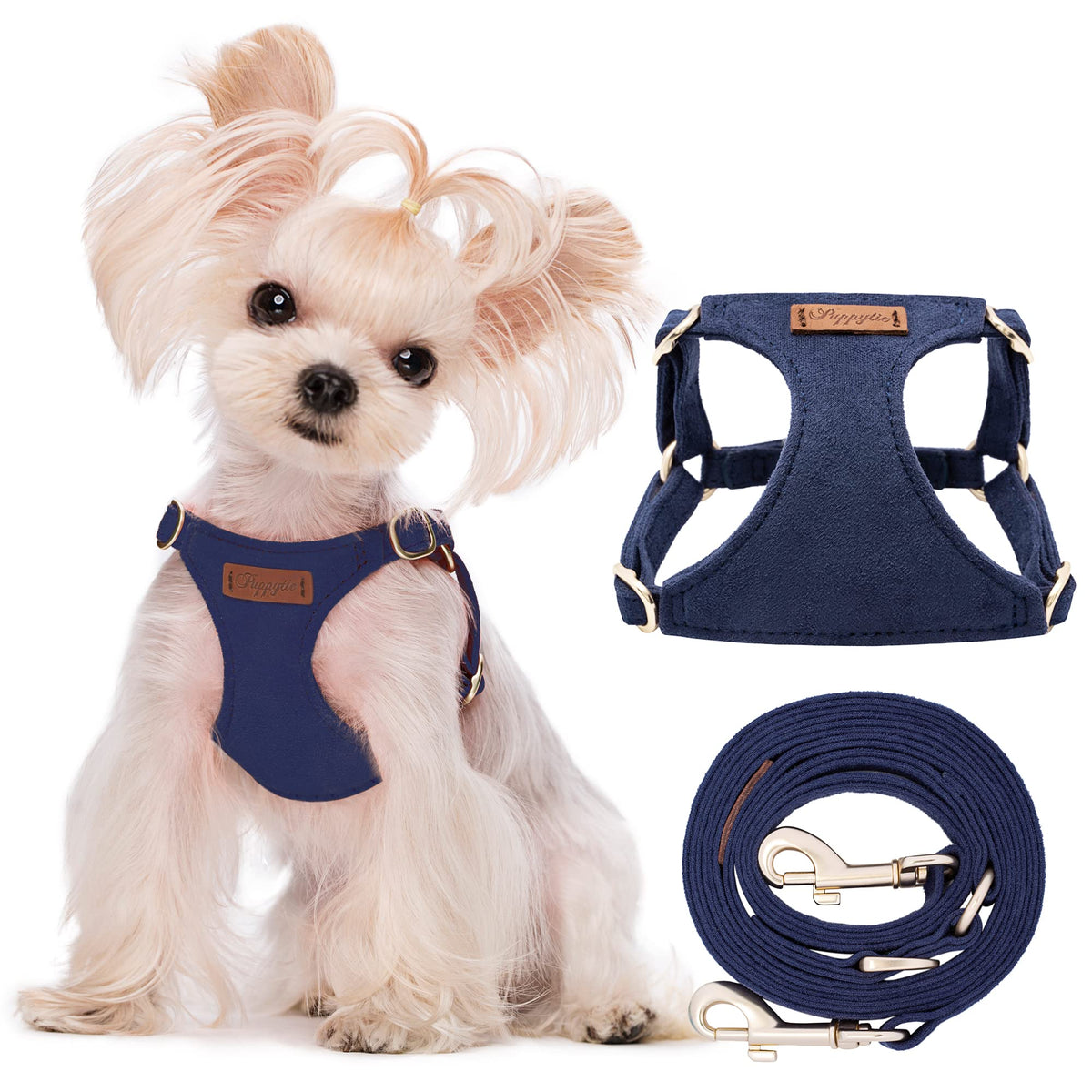Puppytie No Pull Xxs Puppy Harness With Multifunction Dog Leash,Soft Adjustable No Choke Escape Proof Pet Harness Vest,Navy,Xxs