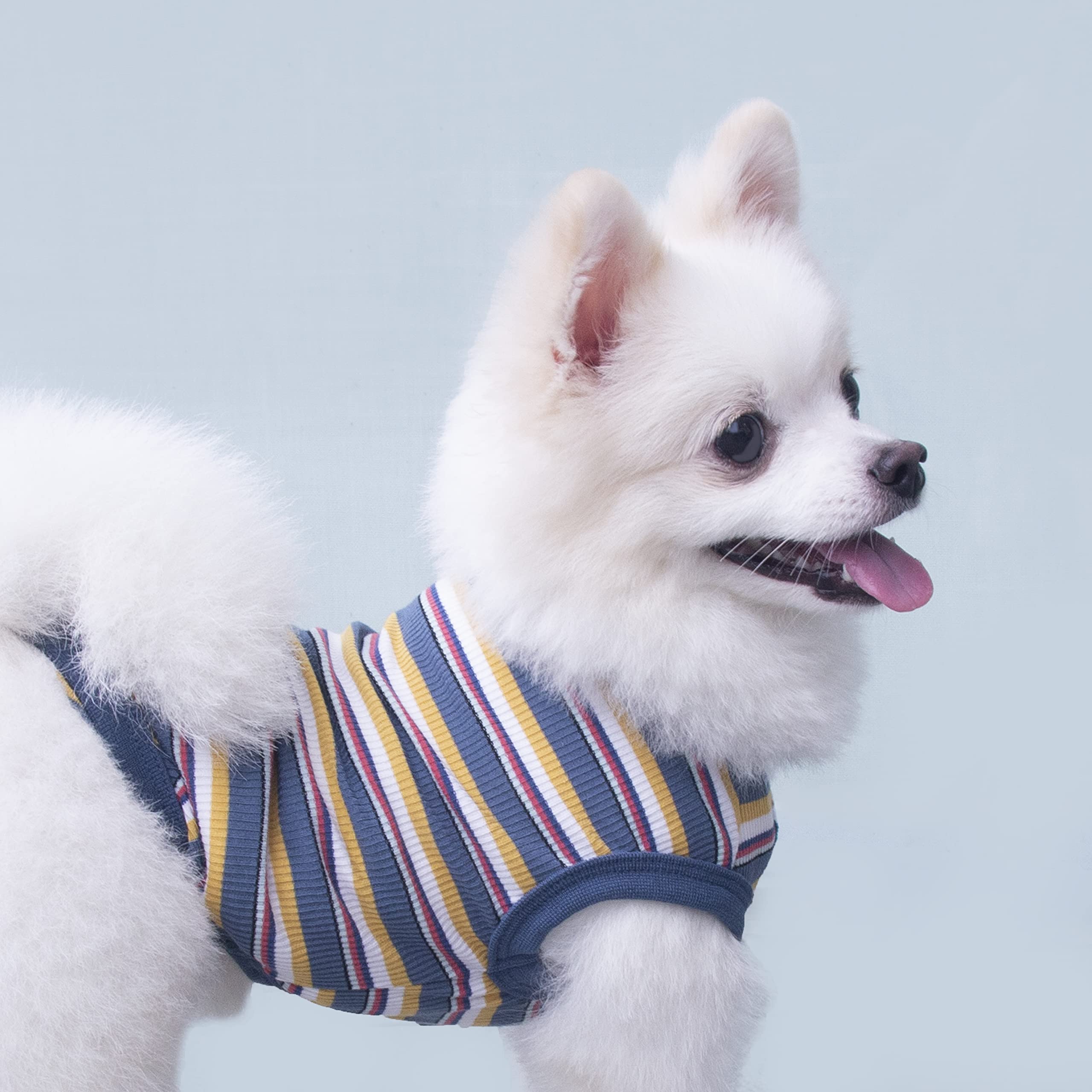 Szat Pro Striped Teacup Pet Dog T-Shirts, 100% Cotton Tank Vest For Small Dogs And Cats, Sleeveless Puppy Clothes For Chihuahua Yorkie Blue Yellow, X-Small
